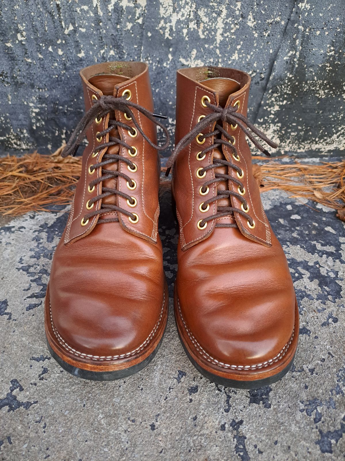 Photo by NewRiverBoot on December 1, 2022 of the New River Boot Z43 Boondocker in Horween Natural Chromexcel Strips.