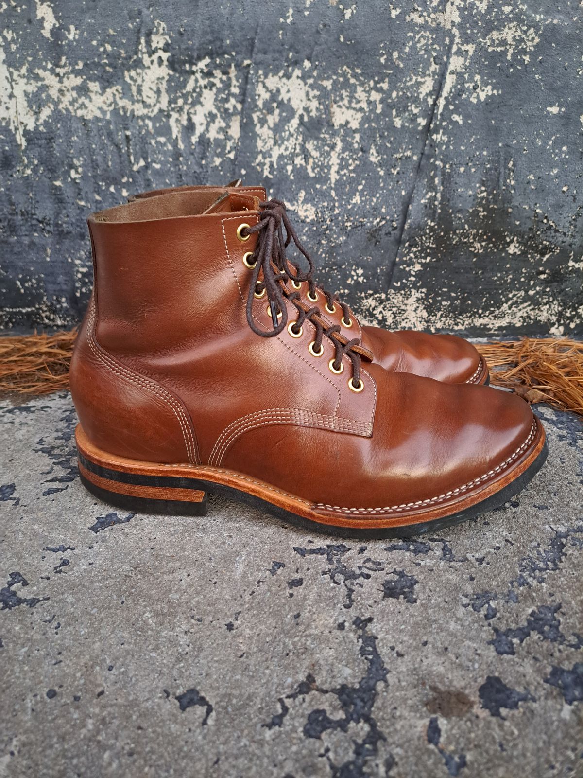 Photo by NewRiverBoot on December 1, 2022 of the New River Boot Z43 Boondocker in Horween Natural Chromexcel Strips.