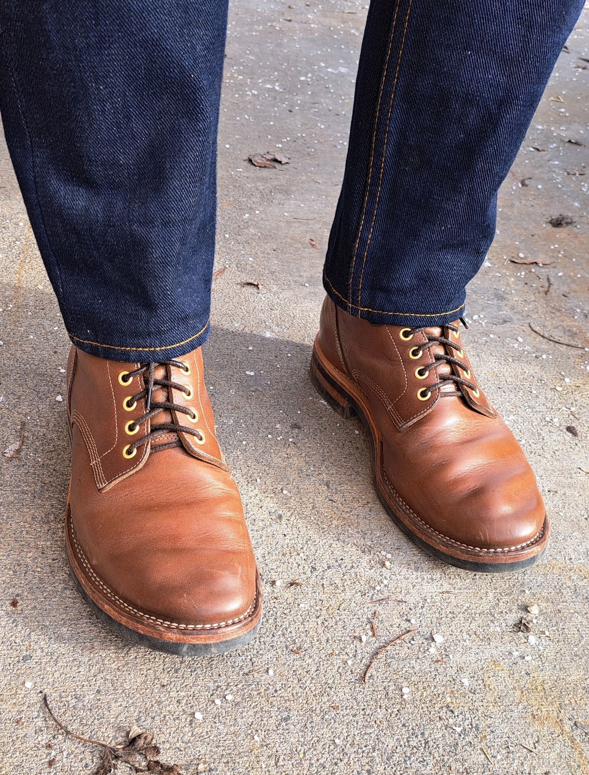 Photo by NewRiverBoot on December 20, 2022 of the New River Boot Z43 Boondocker in Horween Natural Chromexcel Strips.