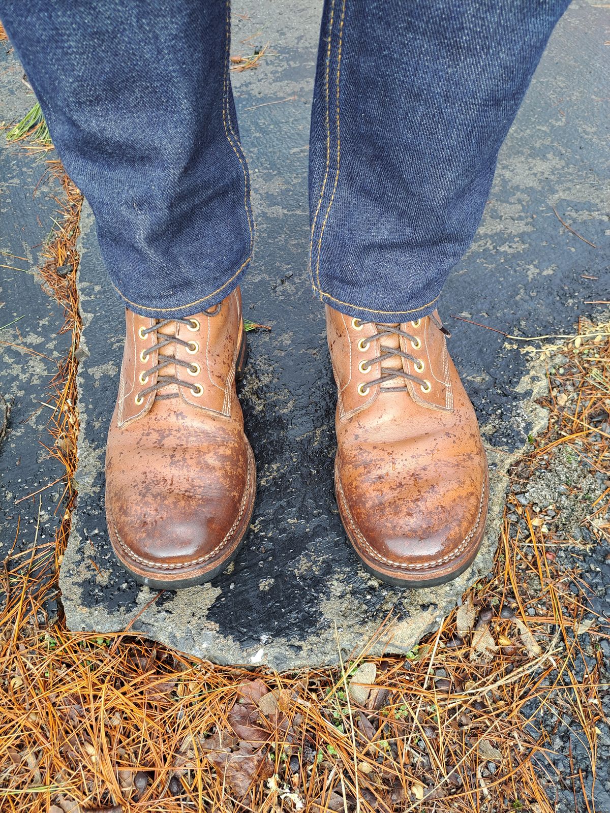 Photo by NewRiverBoot on January 3, 2023 of the New River Boot Z43 Boondocker in Horween Natural Chromexcel Strips.