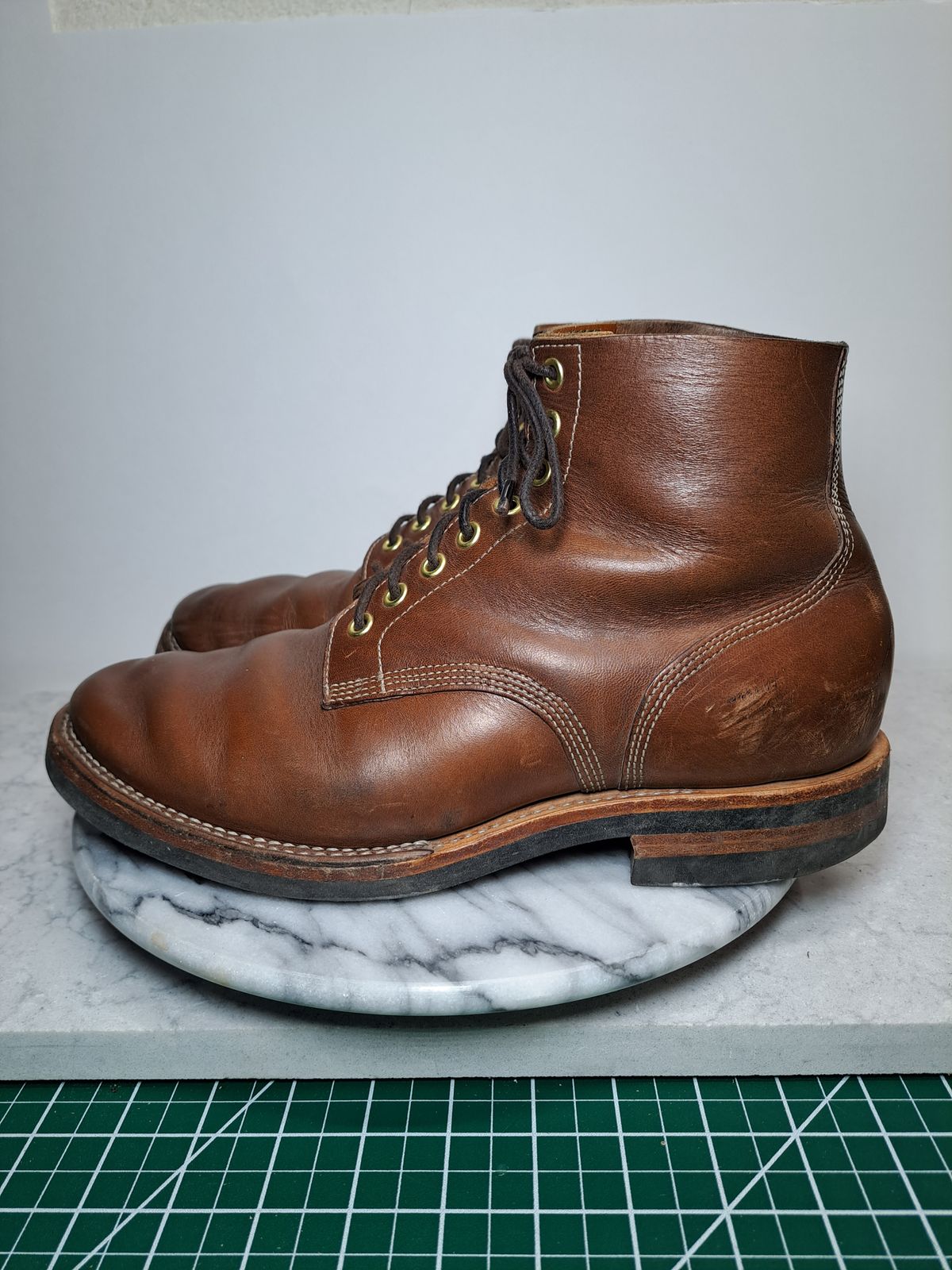 Photo by NewRiverBoot on January 3, 2023 of the New River Boot Z43 Boondocker in Horween Natural Chromexcel Strips.