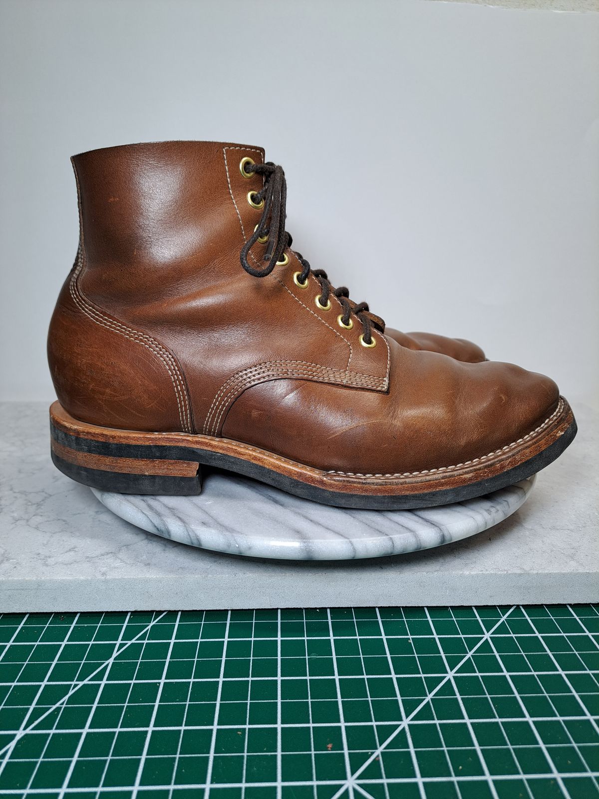 Photo by NewRiverBoot on January 3, 2023 of the New River Boot Z43 Boondocker in Horween Natural Chromexcel Strips.