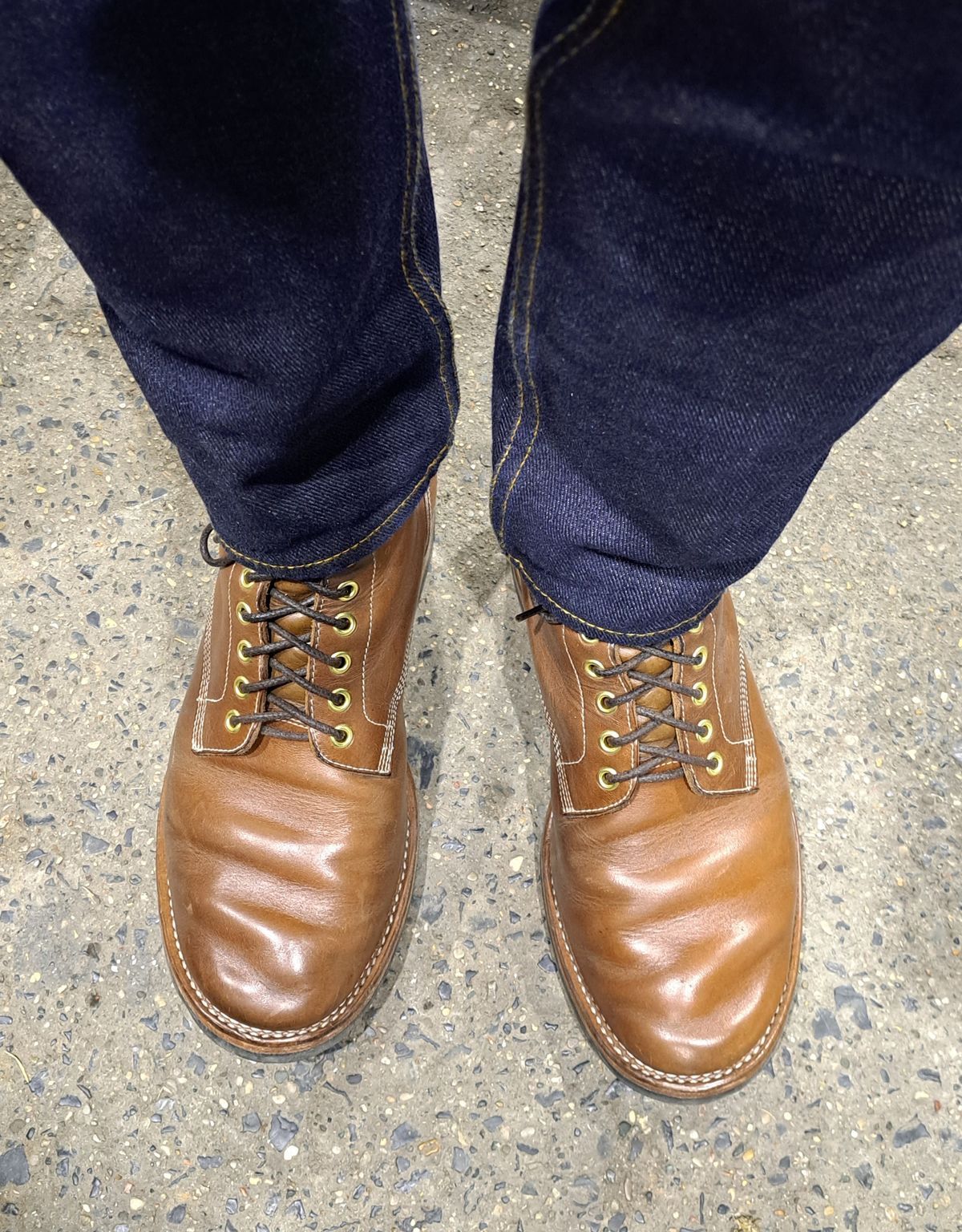 Photo by NewRiverBoot on January 12, 2023 of the New River Boot Z43 Boondocker in Horween Natural Chromexcel Strips.