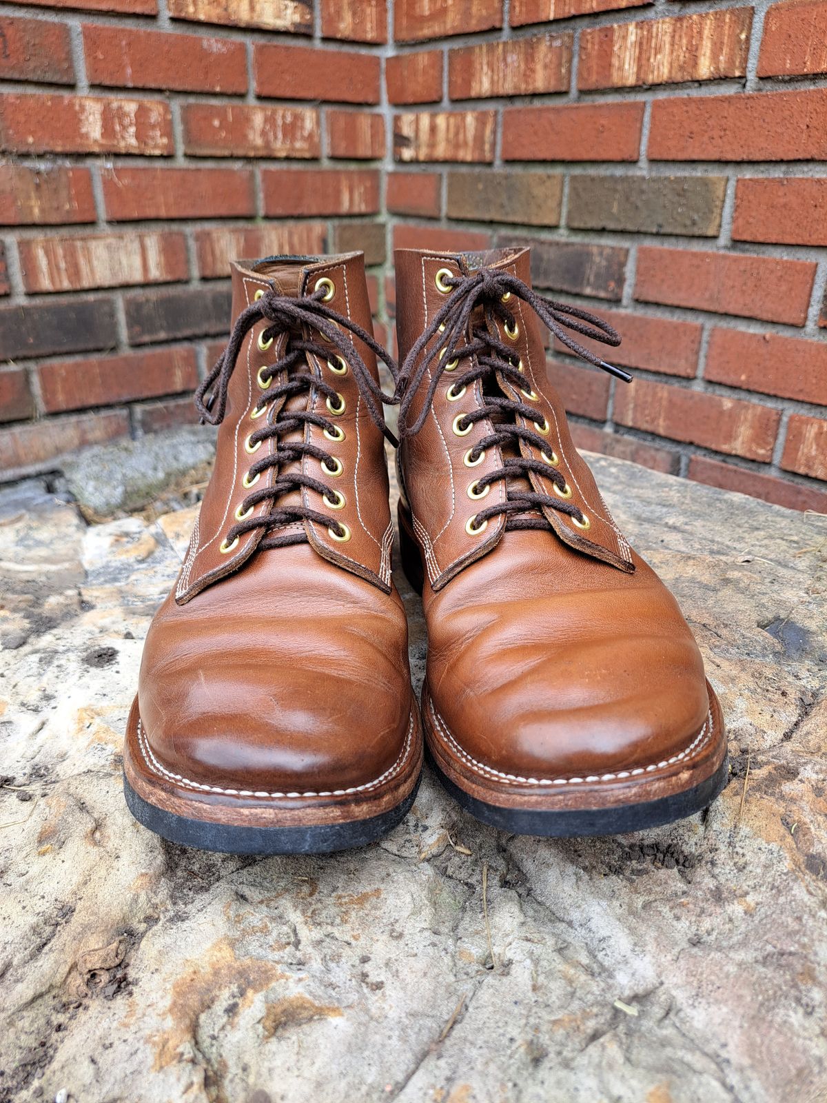 Photo by NewRiverBoot on April 2, 2023 of the New River Boot Z43 Boondocker in Horween Natural Chromexcel Strips.