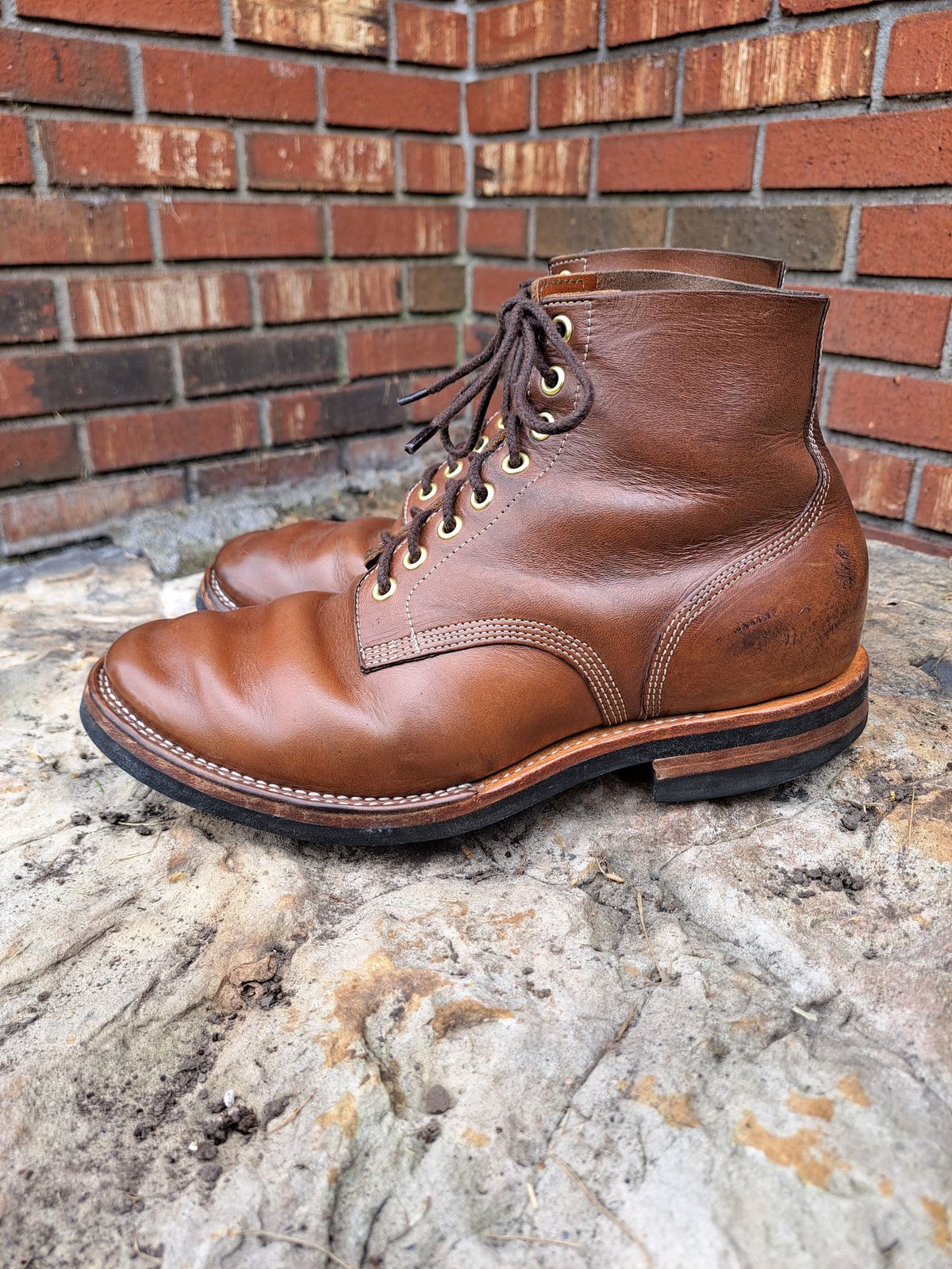 Photo by NewRiverBoot on April 2, 2023 of the New River Boot Z43 Boondocker in Horween Natural Chromexcel Strips.