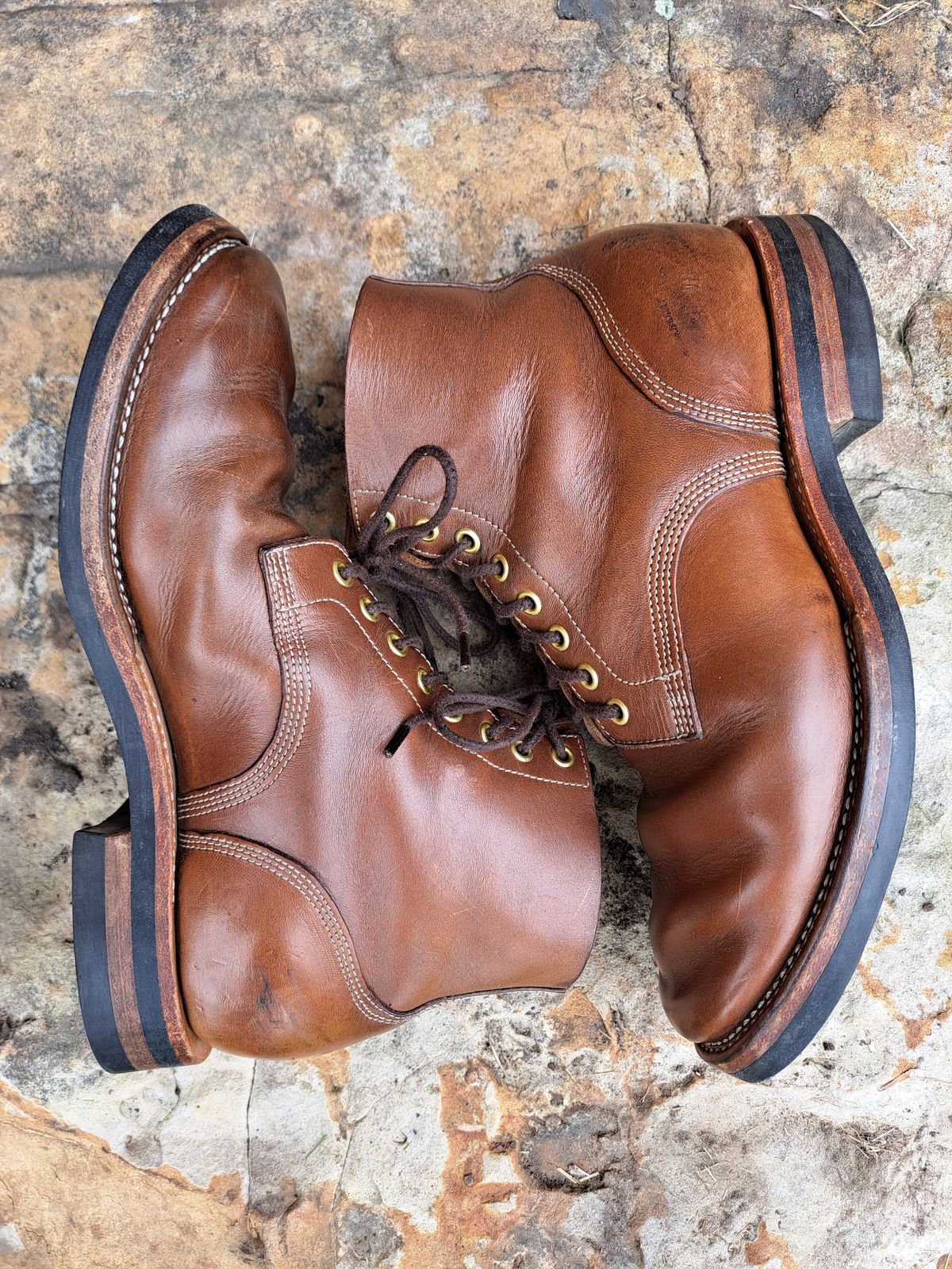 Photo by NewRiverBoot on April 2, 2023 of the New River Boot Z43 Boondocker in Horween Natural Chromexcel Strips.