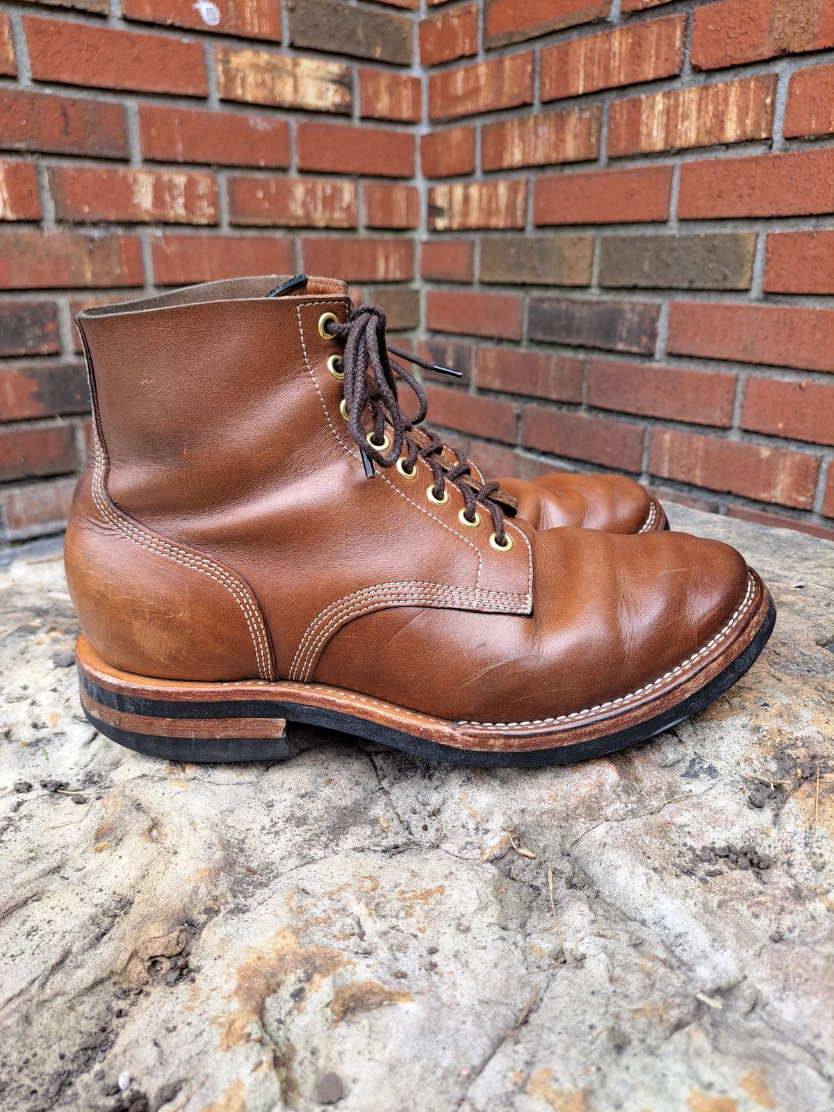 Photo by NewRiverBoot on April 2, 2023 of the New River Boot Z43 Boondocker in Horween Natural Chromexcel Strips.