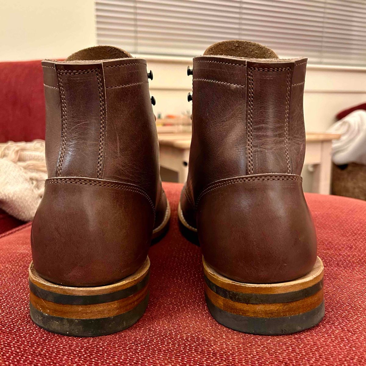 Photo by fatiswhatmakeslifeworthliving on March 13, 2023 of the Truman Service Boot in Horween Walnut Cypress.
