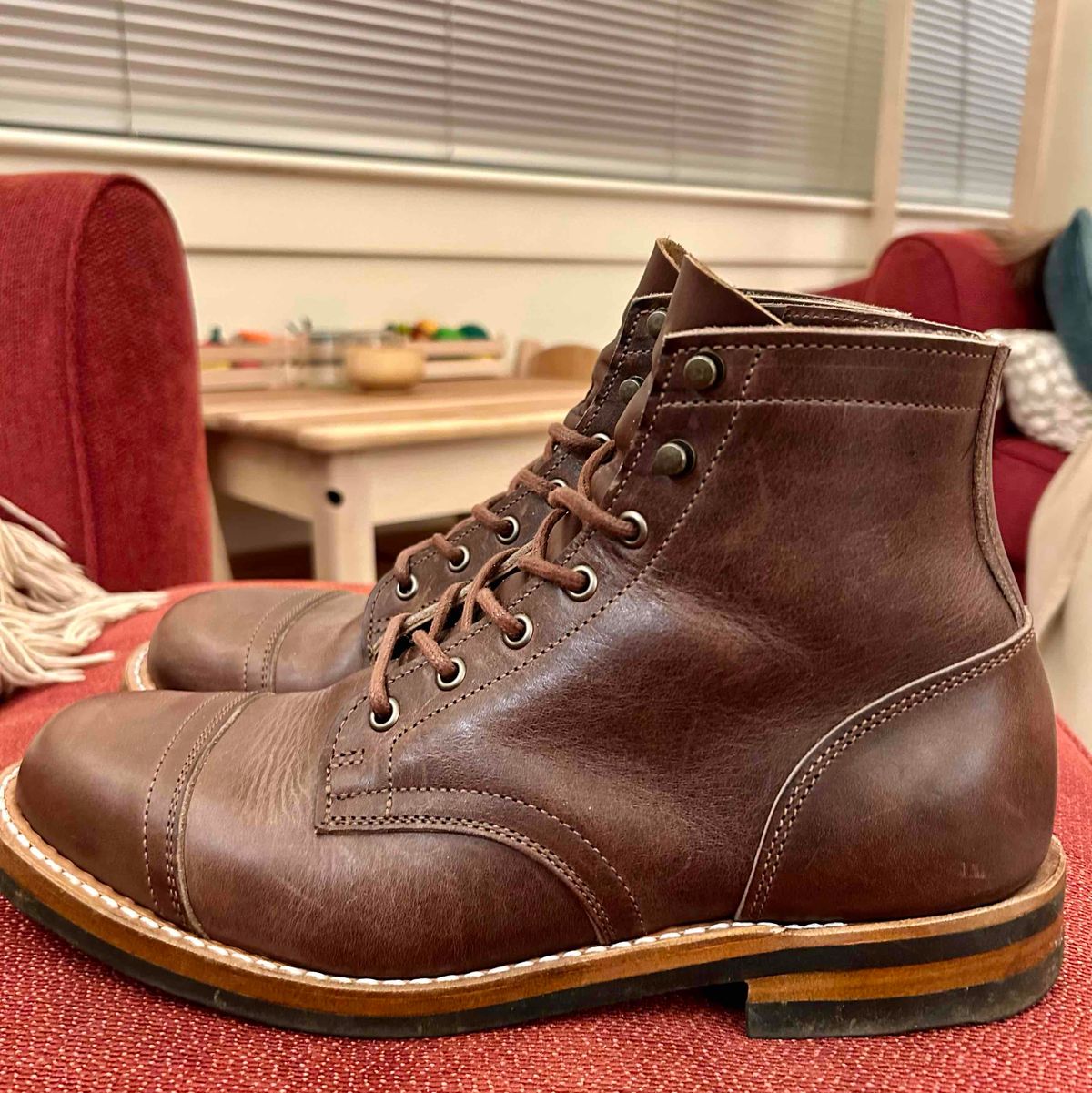 Photo by fatiswhatmakeslifeworthliving on March 13, 2023 of the Truman Service Boot in Horween Walnut Cypress.
