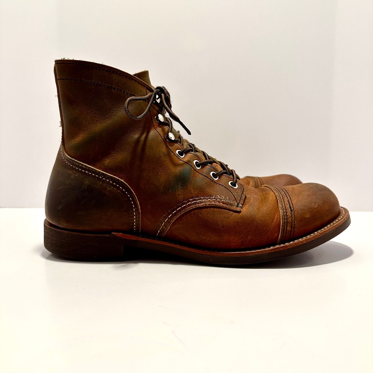 Photo by bootscootboogie on January 6, 2023 of the Red Wing Iron Ranger in S.B. Foot Copper Rough and Tough.