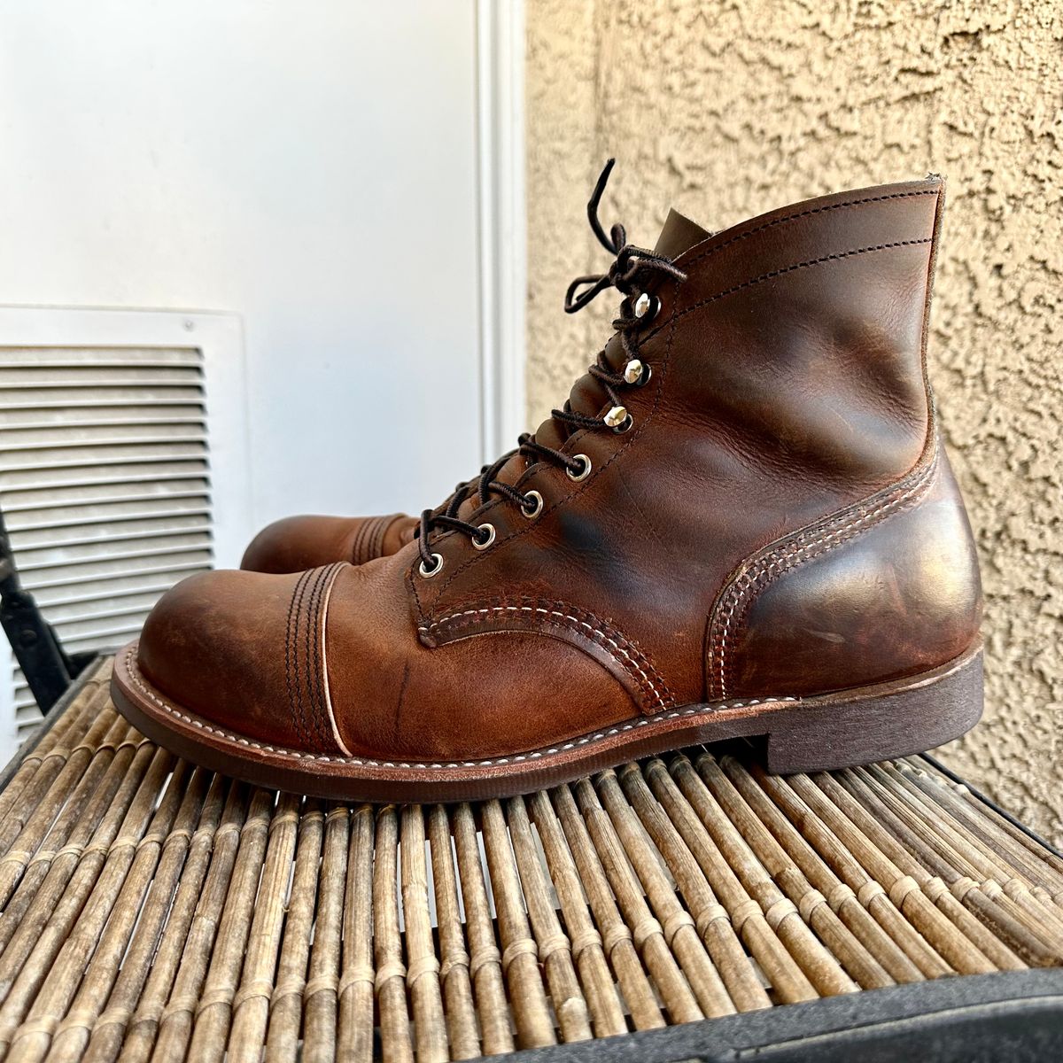 Photo by bootscootboogie on February 6, 2023 of the Red Wing Iron Ranger in S.B. Foot Copper Rough and Tough.
