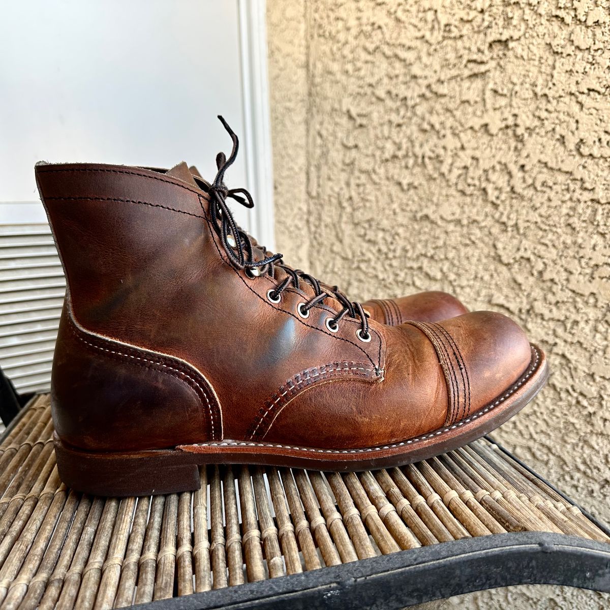 Photo by bootscootboogie on February 6, 2023 of the Red Wing Iron Ranger in S.B. Foot Copper Rough and Tough.