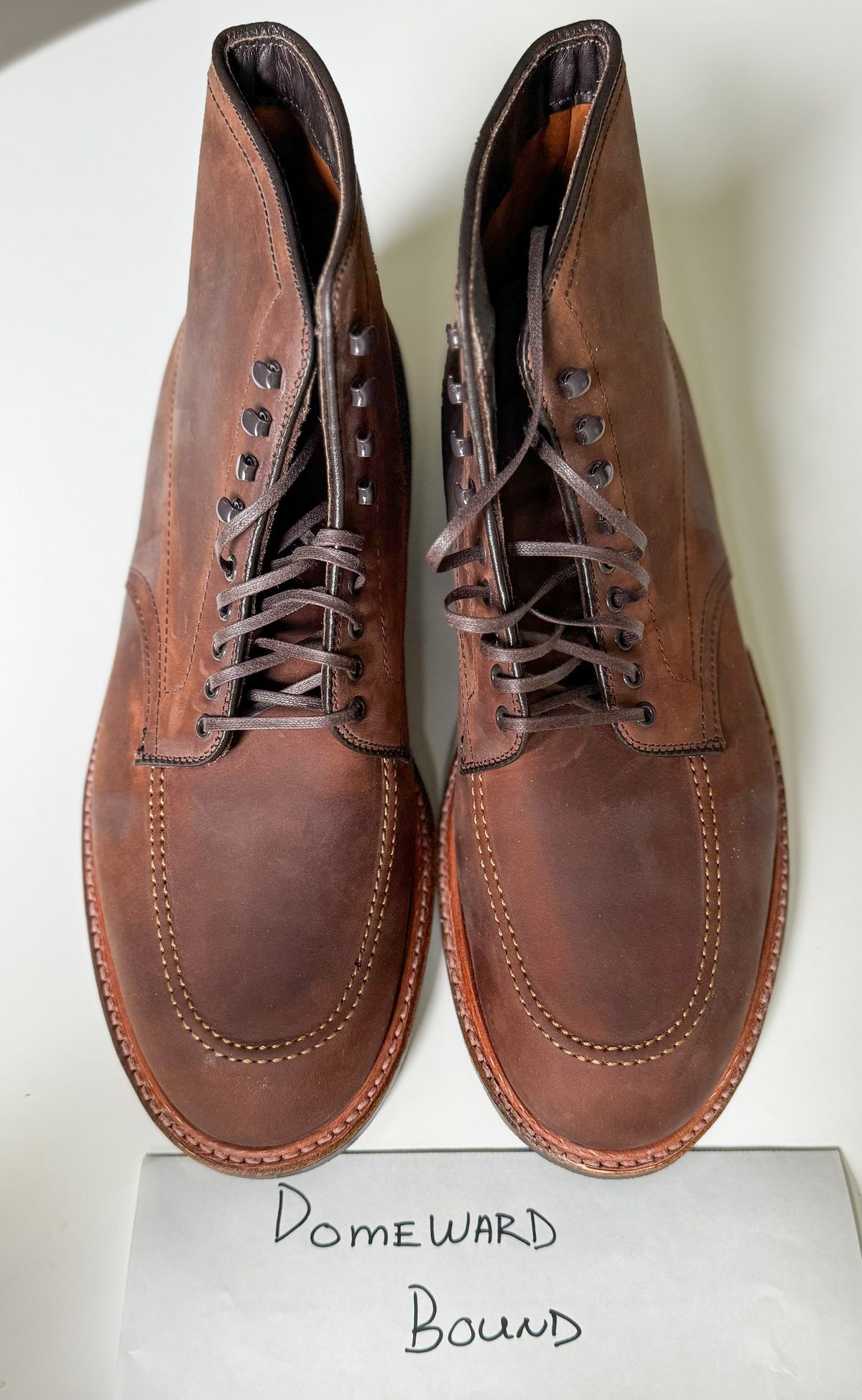 Photo by boots.bikes.rx on October 7, 2023 of the Alden Indy Boot in Horween Tobacco Smooth Chamois.