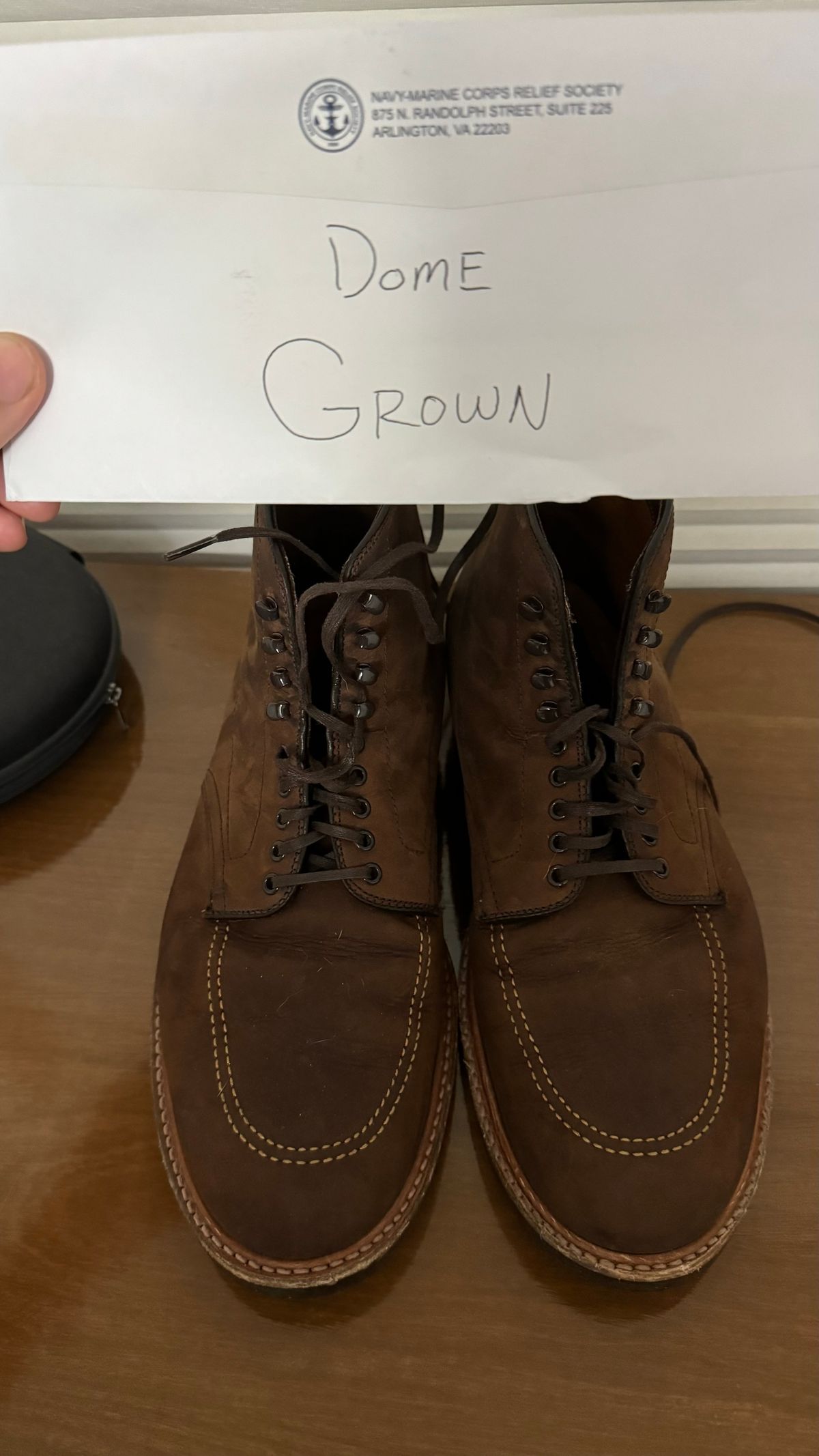 Photo by boots.bikes.rx on November 9, 2023 of the Alden Indy Boot in Horween Tobacco Smooth Chamois.
