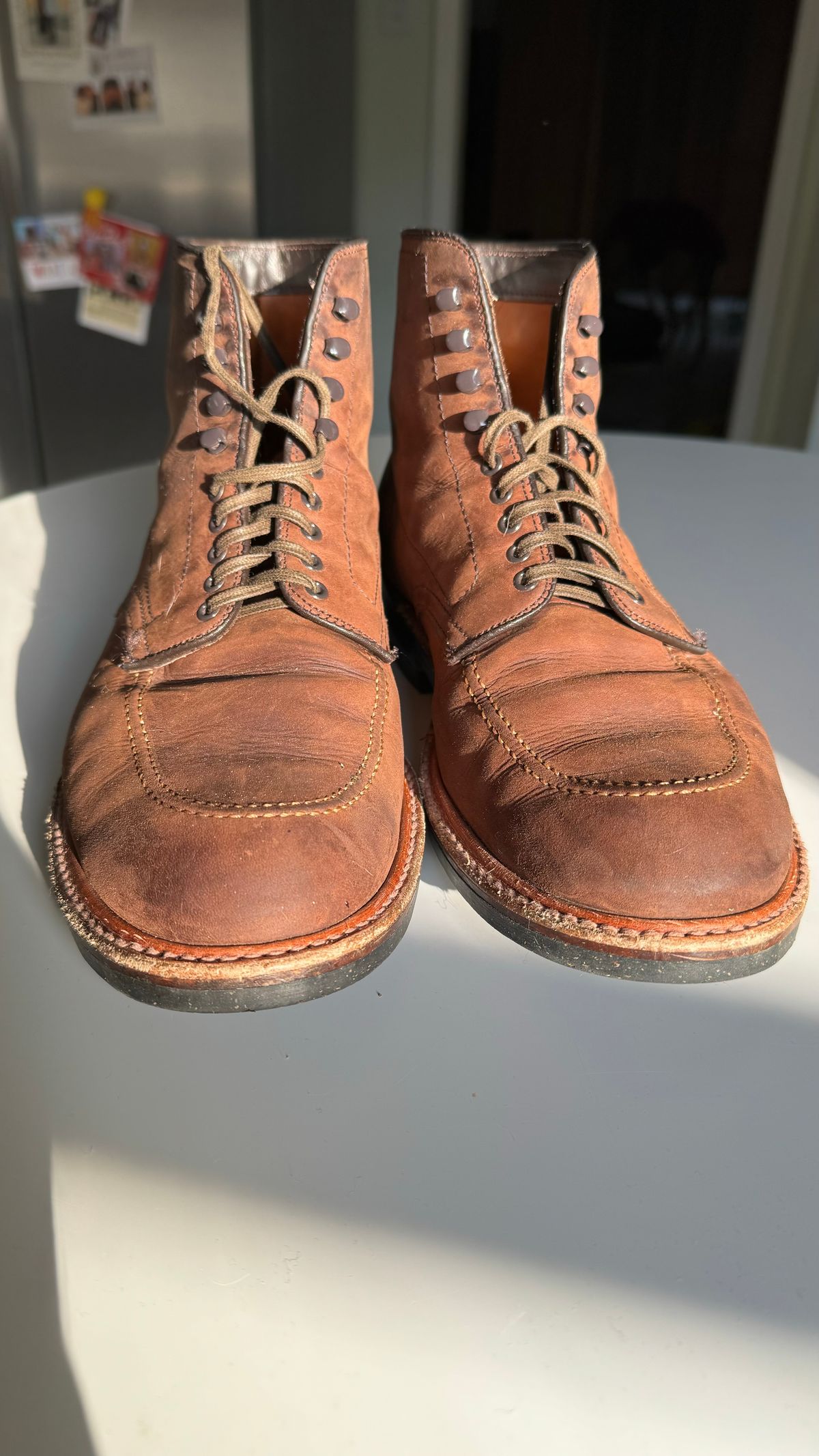 Photo by boots.bikes.rx on January 5, 2024 of the Alden Indy Boot in Horween Tobacco Smooth Chamois.