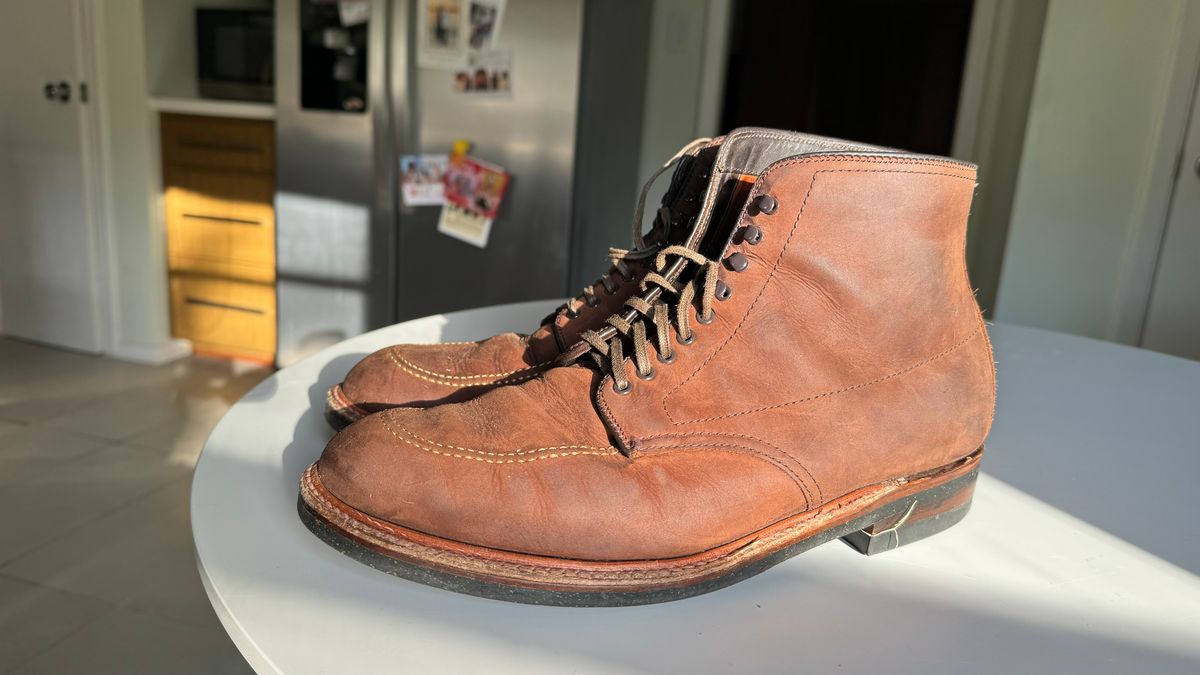 Photo by boots.bikes.rx on January 5, 2024 of the Alden Indy Boot in Horween Tobacco Smooth Chamois.