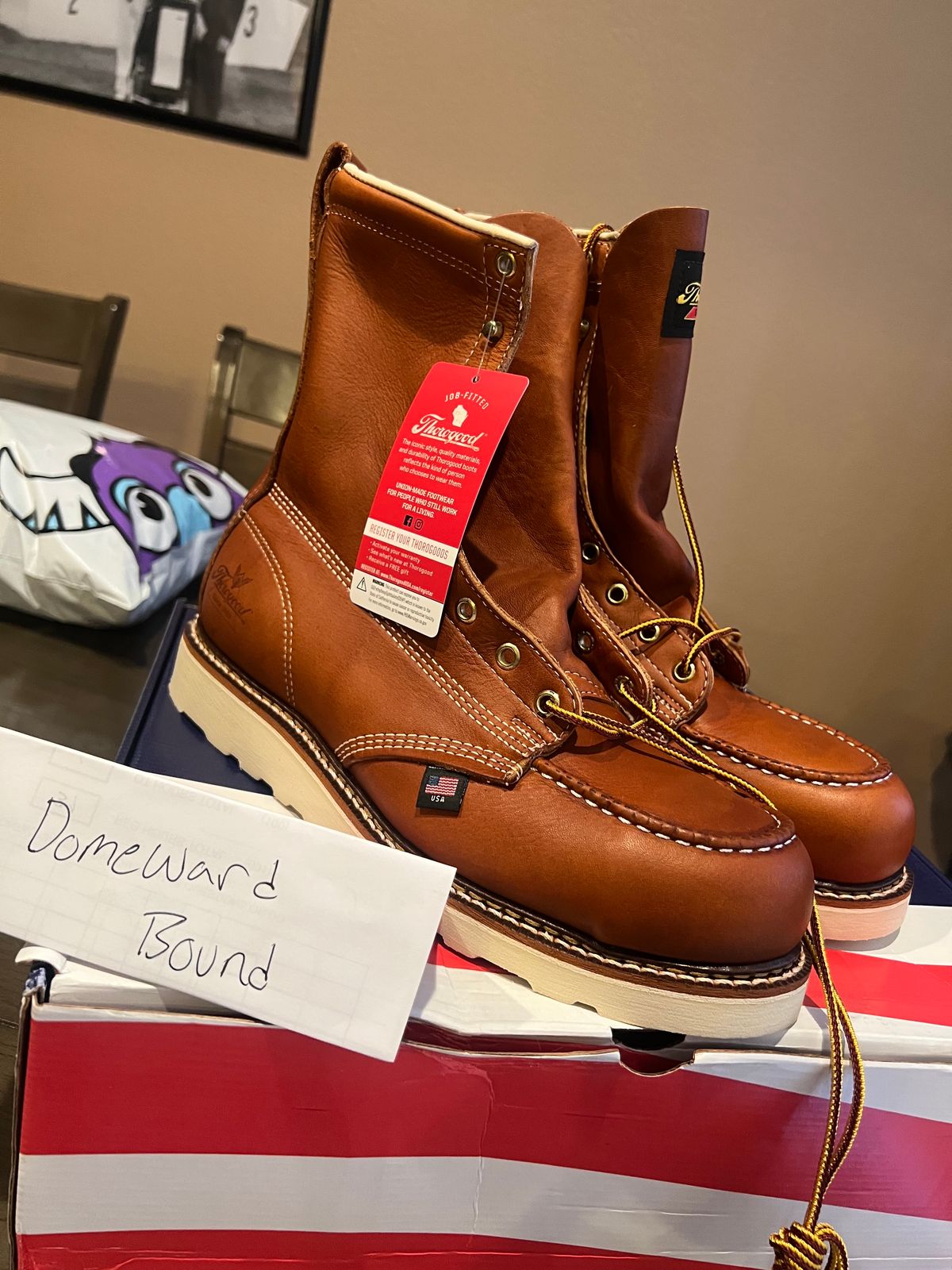 Photo by Tonytoekneetony on October 4, 2023 of the Thorogood 8" Moc Toe in Tobacco Gladiator Oil-Tanned.