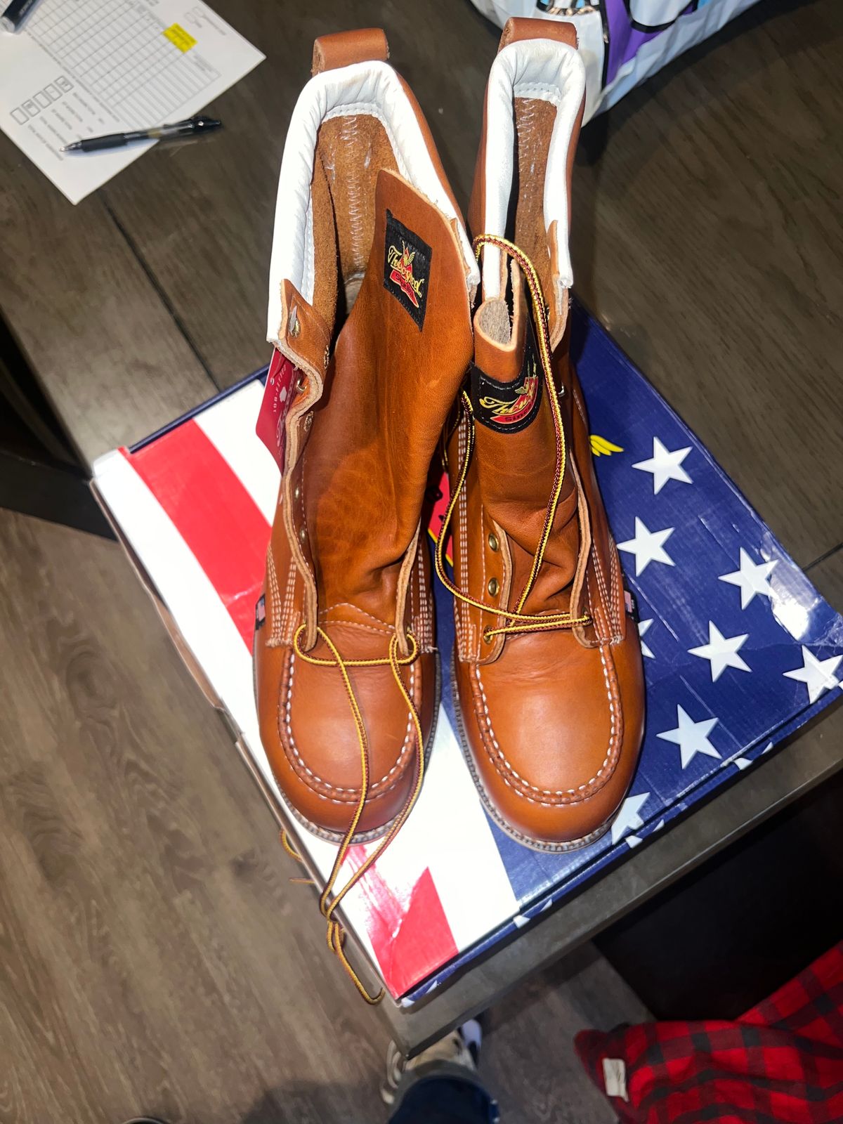 Photo by Tonytoekneetony on October 4, 2023 of the Thorogood 8" Moc Toe in Tobacco Gladiator Oil-Tanned.