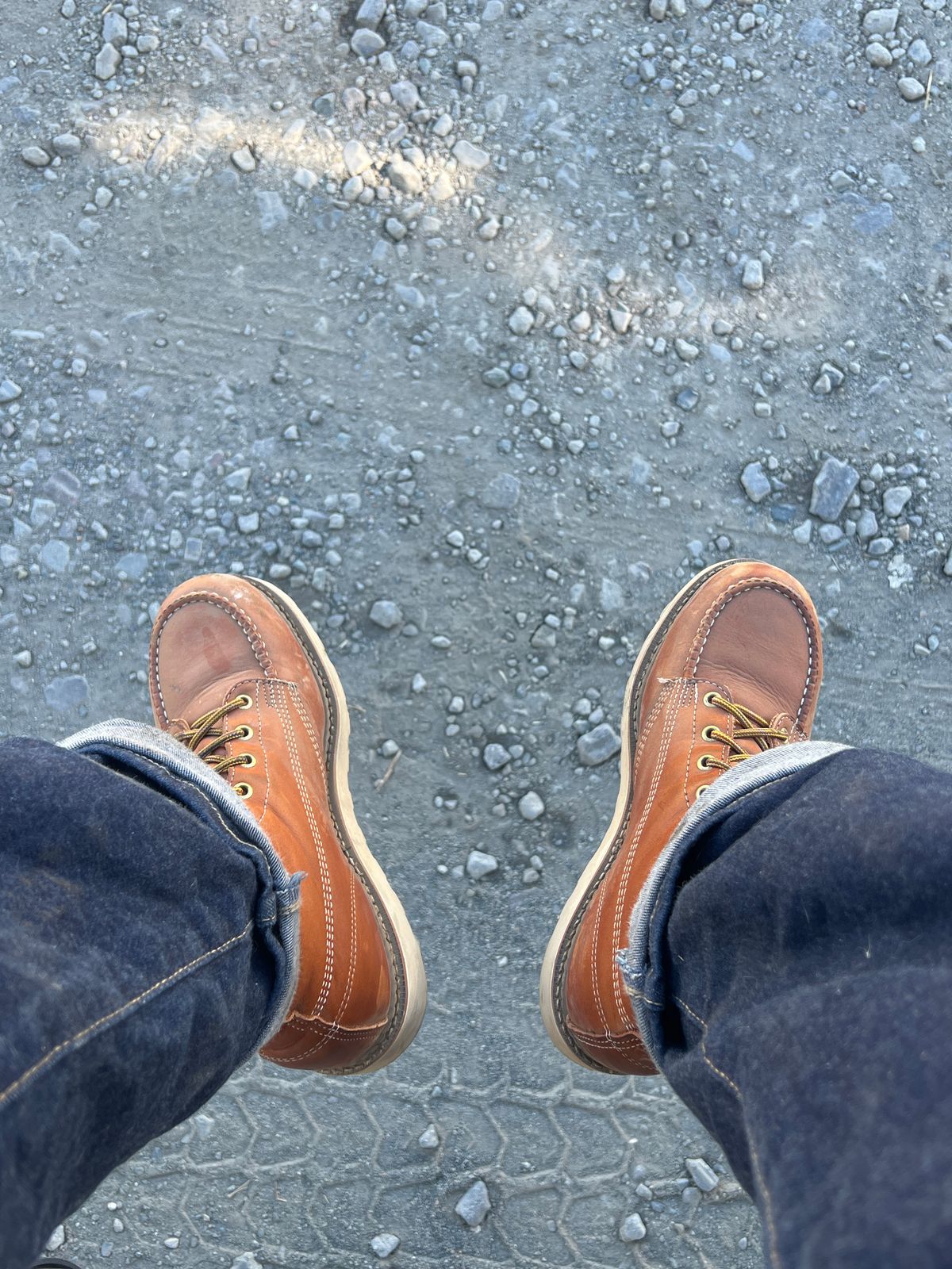 Photo by Tonytoekneetony on October 6, 2023 of the Thorogood 8" Moc Toe in Tobacco Gladiator Oil-Tanned.
