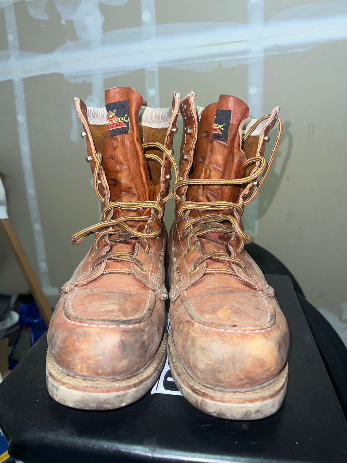 Photo by Tonytoekneetony on November 5, 2023 of the Thorogood 8" Moc Toe in Tobacco Gladiator Oil-Tanned.