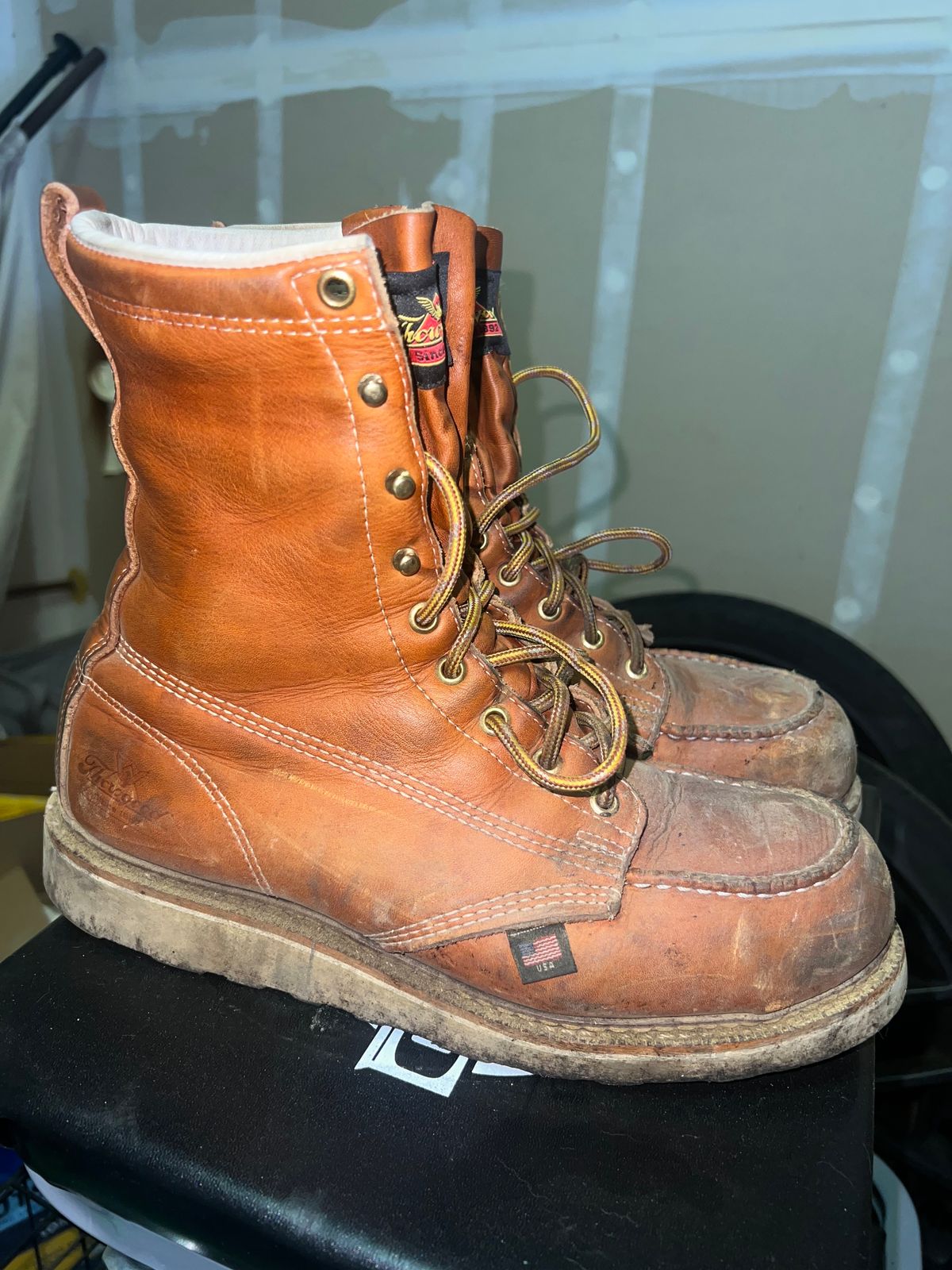 Photo by Tonytoekneetony on November 5, 2023 of the Thorogood 8" Moc Toe in Tobacco Gladiator Oil-Tanned.