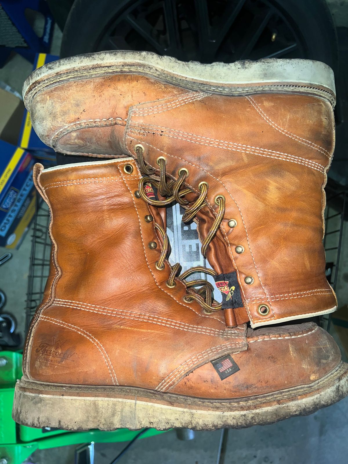 Photo by Tonytoekneetony on November 5, 2023 of the Thorogood 8" Moc Toe in Tobacco Gladiator Oil-Tanned.