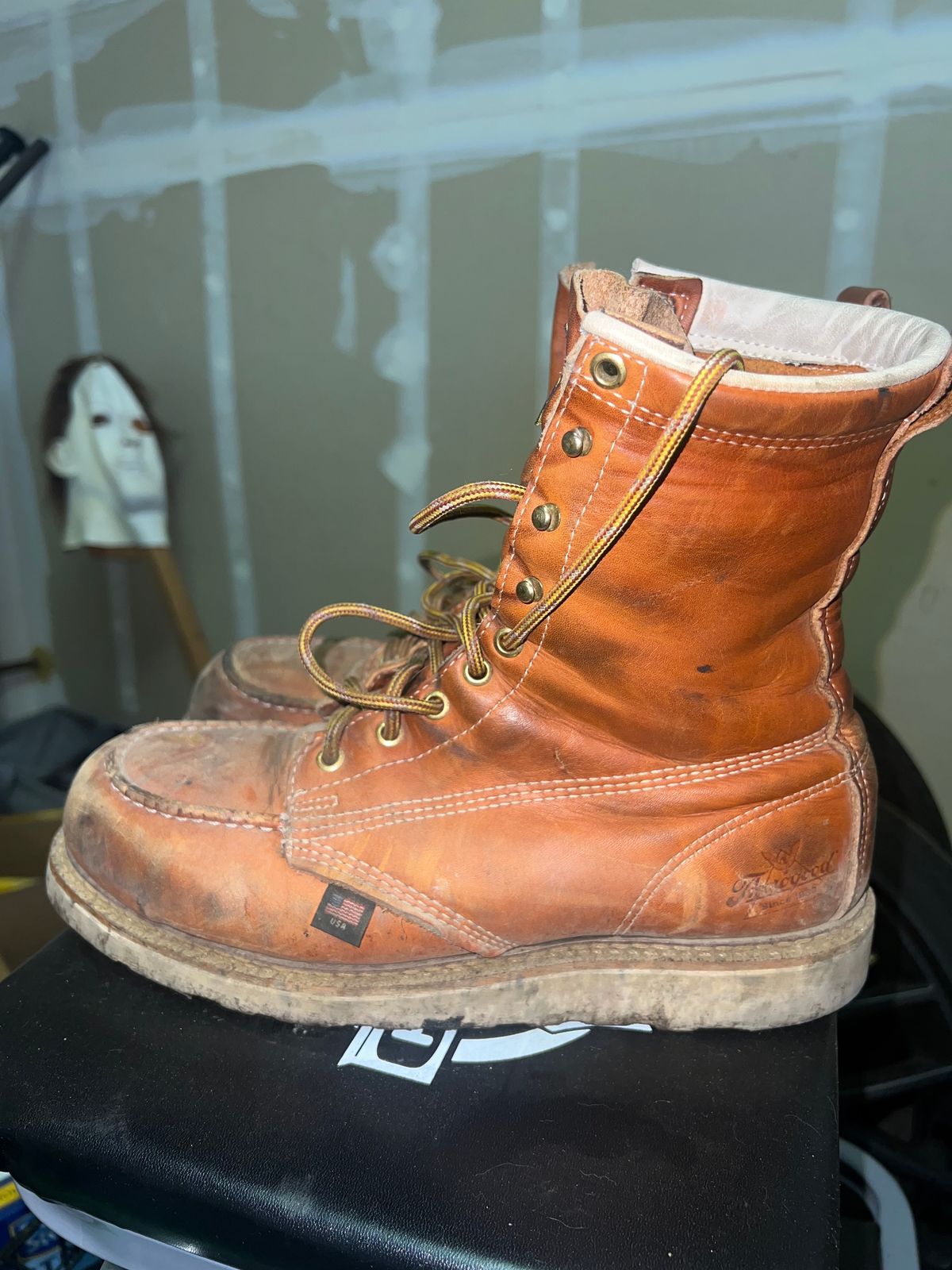 Photo by Tonytoekneetony on November 5, 2023 of the Thorogood 8" Moc Toe in Tobacco Gladiator Oil-Tanned.