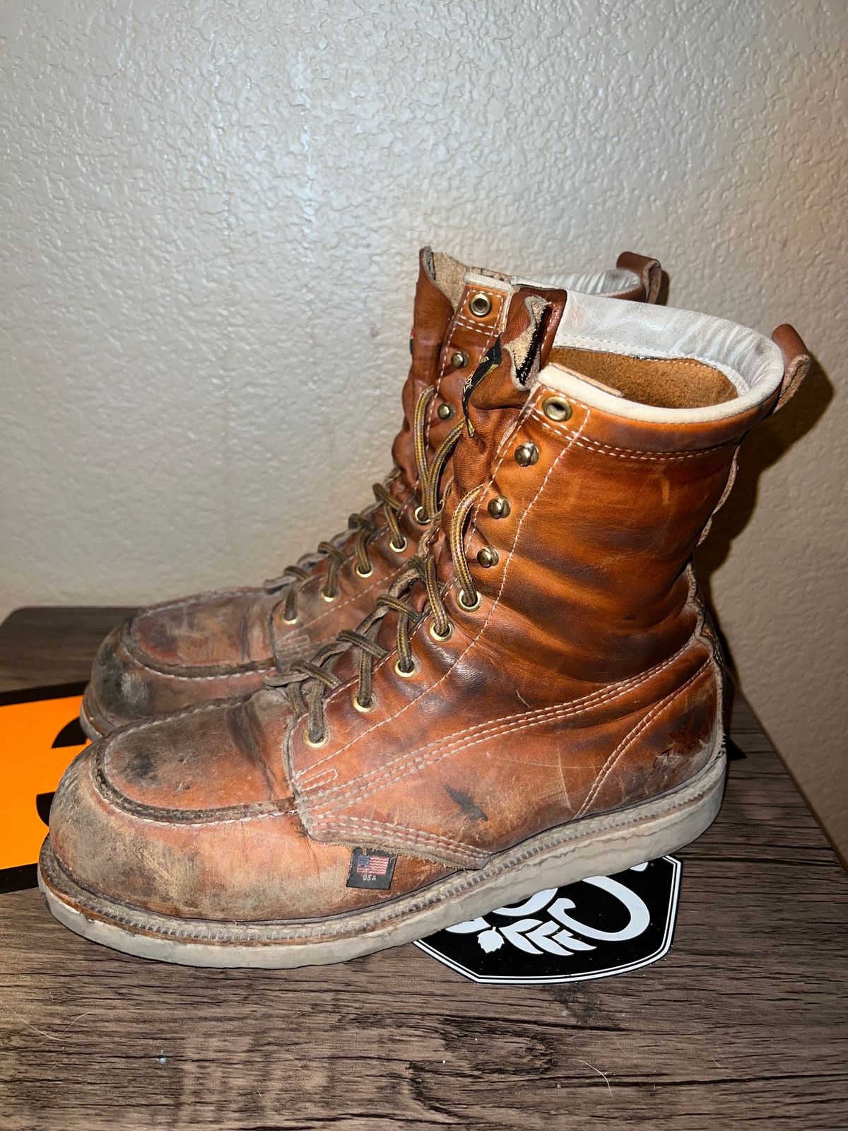 Photo by Tonytoekneetony on December 6, 2023 of the Thorogood 8" Moc Toe in Tobacco Gladiator Oil-Tanned.