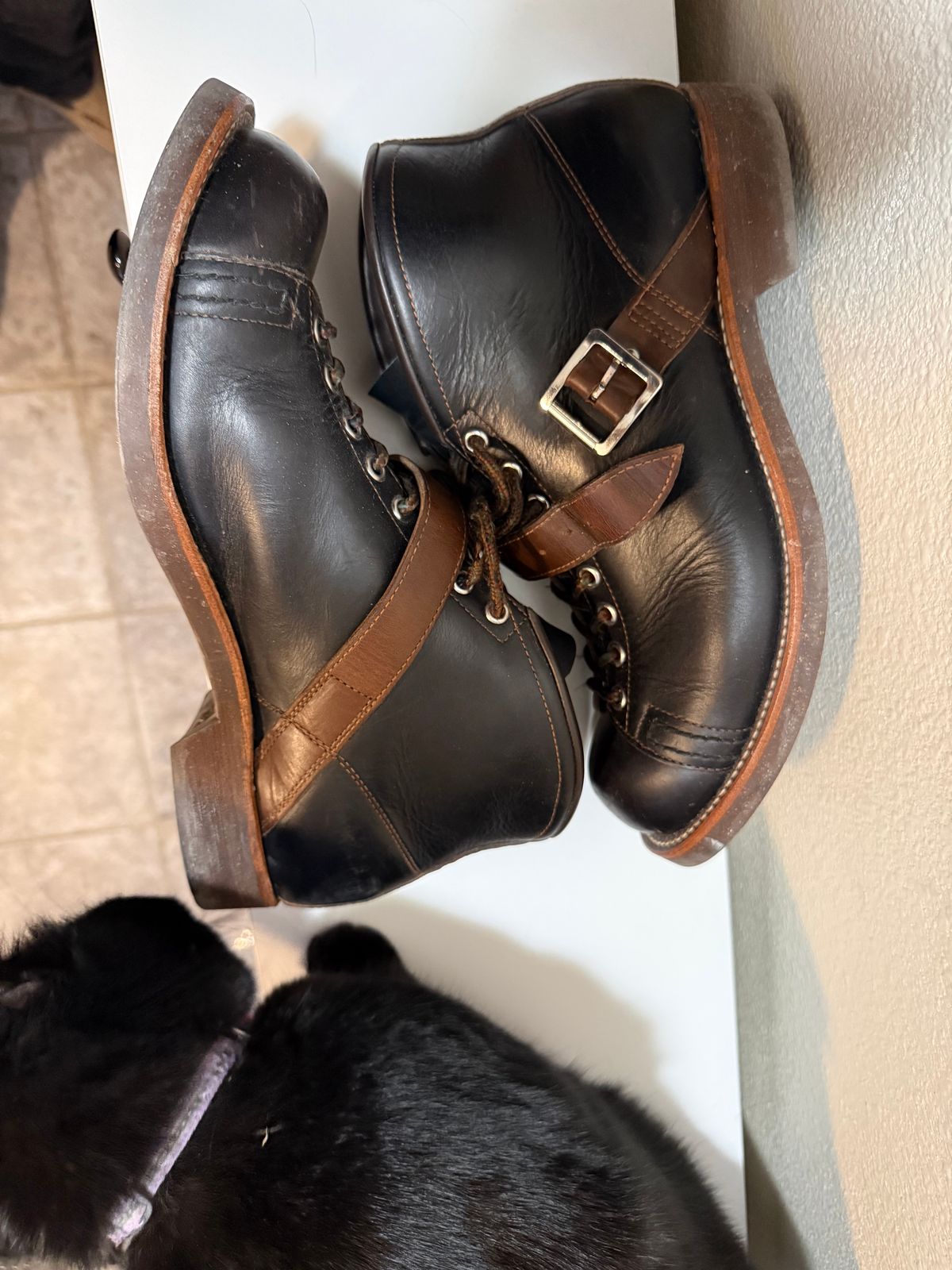 Photo by neocynn on January 3, 2026 of the Dr. Sole Ski Boot in Horween Black Chromexcel.