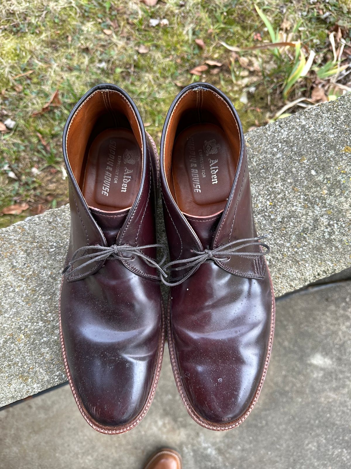 Photo by MacBerf on January 5, 2024 of the Alden 2-Eyelet Chukka in Horween Color 8 Shell Cordovan.