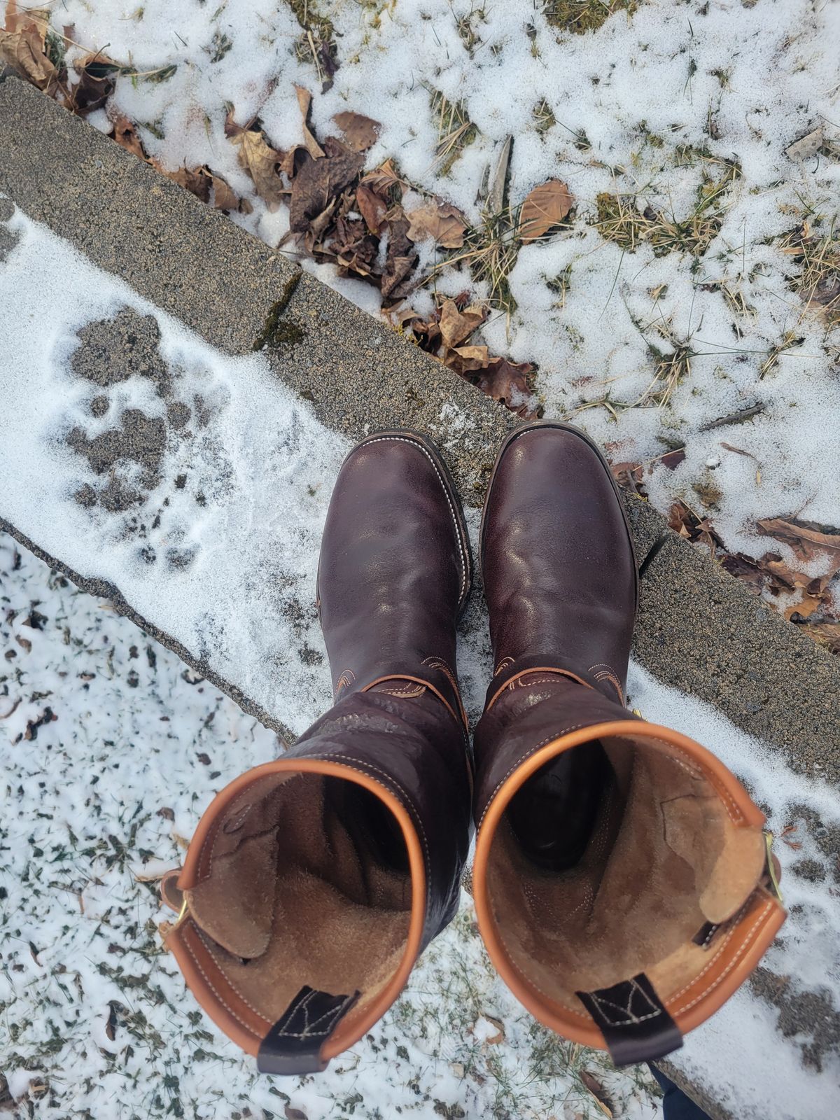 Photo by giraffchen on January 29, 2026 of the Unsung U 22-2 Engineer Boot in Horween Dark Brown Aspen Steerhide.