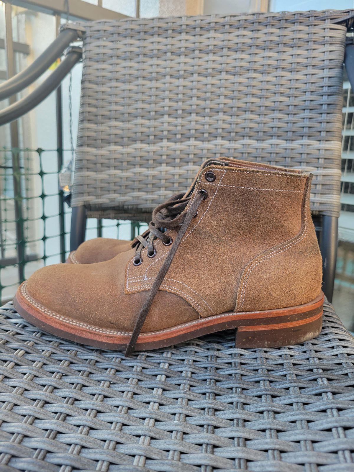 Photo by giraffchen on November 5, 2025 of the Oak Street Bootmakers Storm Boot in Horween Natural Chromexcel Roughout.