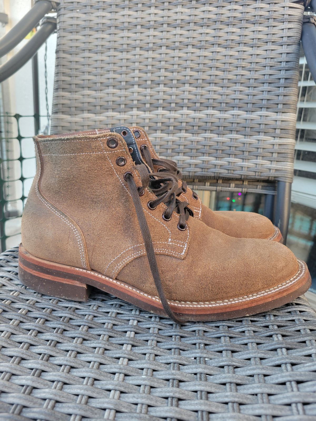 Photo by giraffchen on November 5, 2025 of the Oak Street Bootmakers Storm Boot in Horween Natural Chromexcel Roughout.