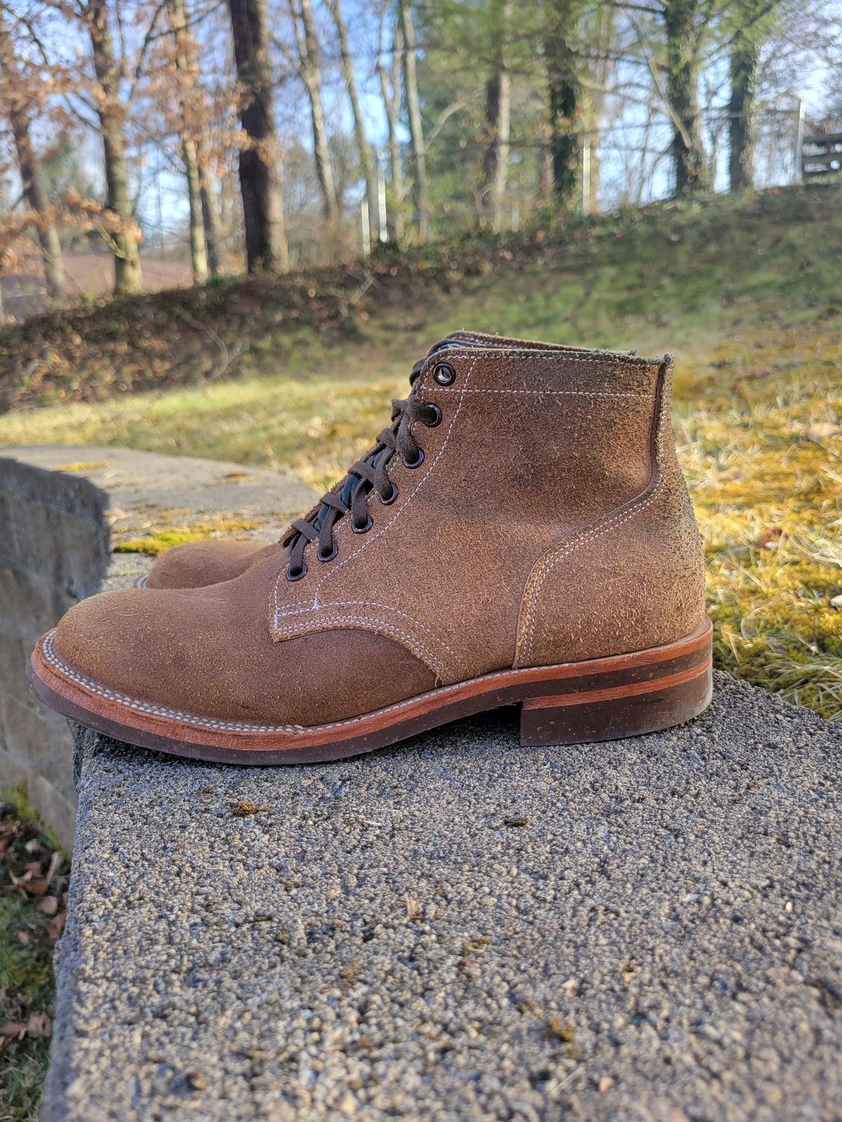 Photo by giraffchen on January 5, 2026 of the Oak Street Bootmakers Storm Boot in Horween Natural Chromexcel Roughout.