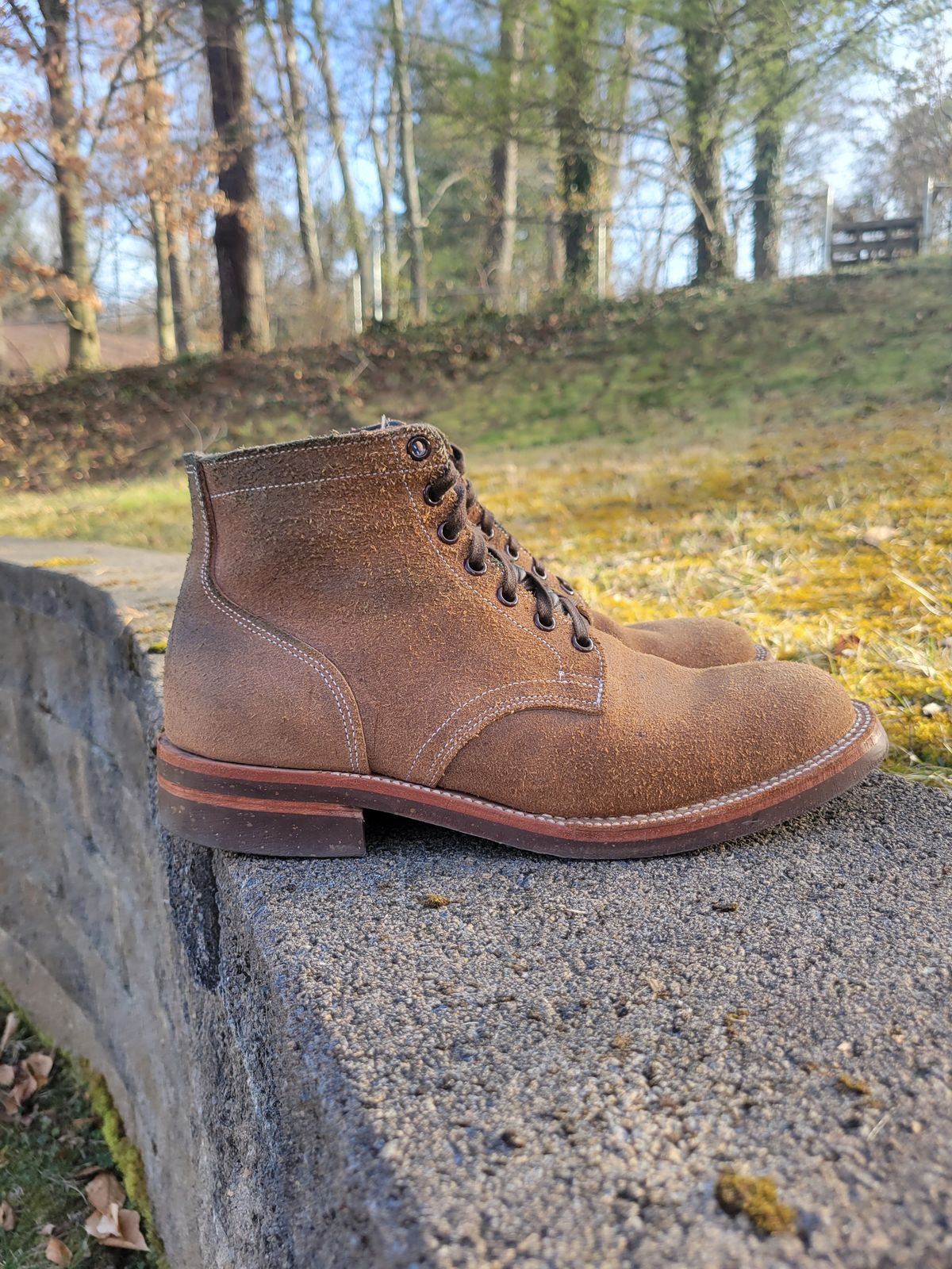 Photo by giraffchen on January 5, 2026 of the Oak Street Bootmakers Storm Boot in Horween Natural Chromexcel Roughout.