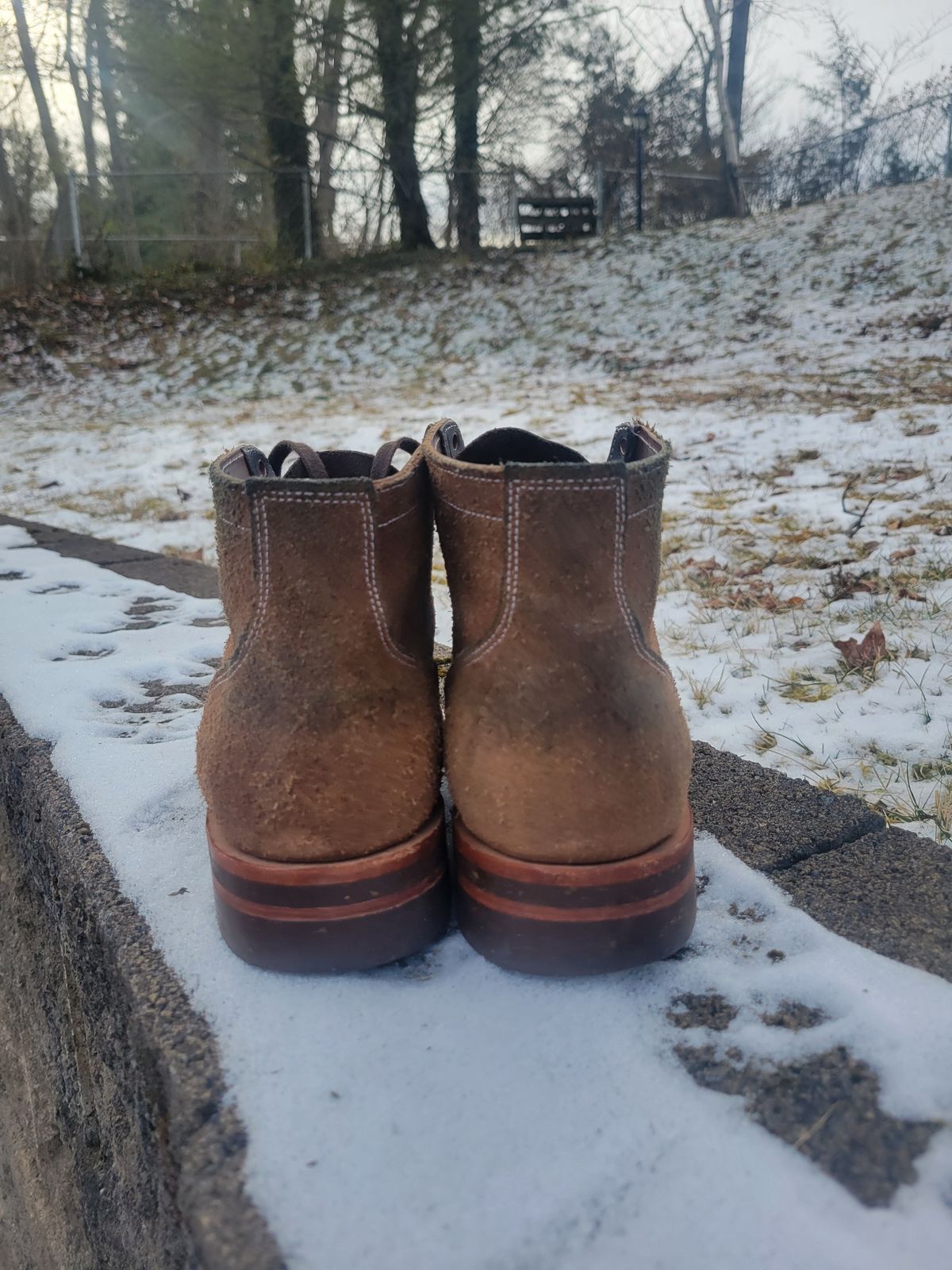 Photo by giraffchen on January 29, 2026 of the Oak Street Bootmakers Storm Boot in Horween Natural Chromexcel Roughout.