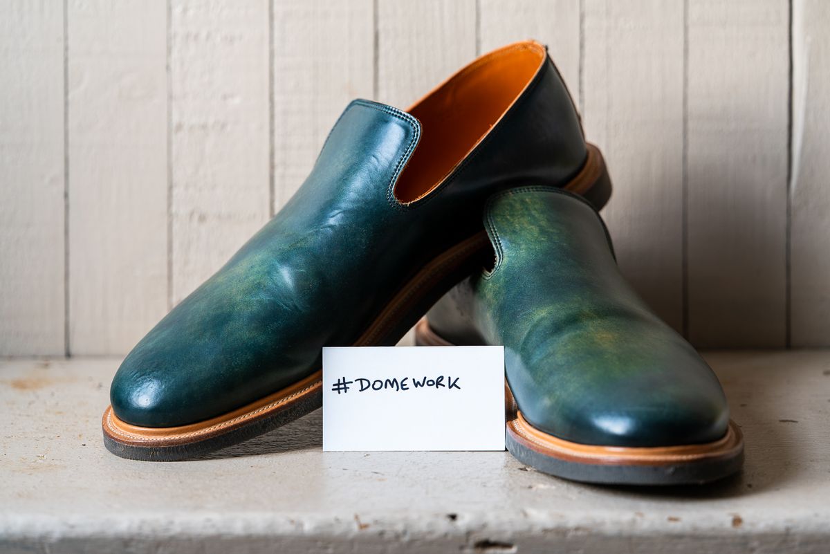Photo by amvoith on October 1, 2022 of the Viberg Slipper in Horween Black Scuffed Shell Cordovan.