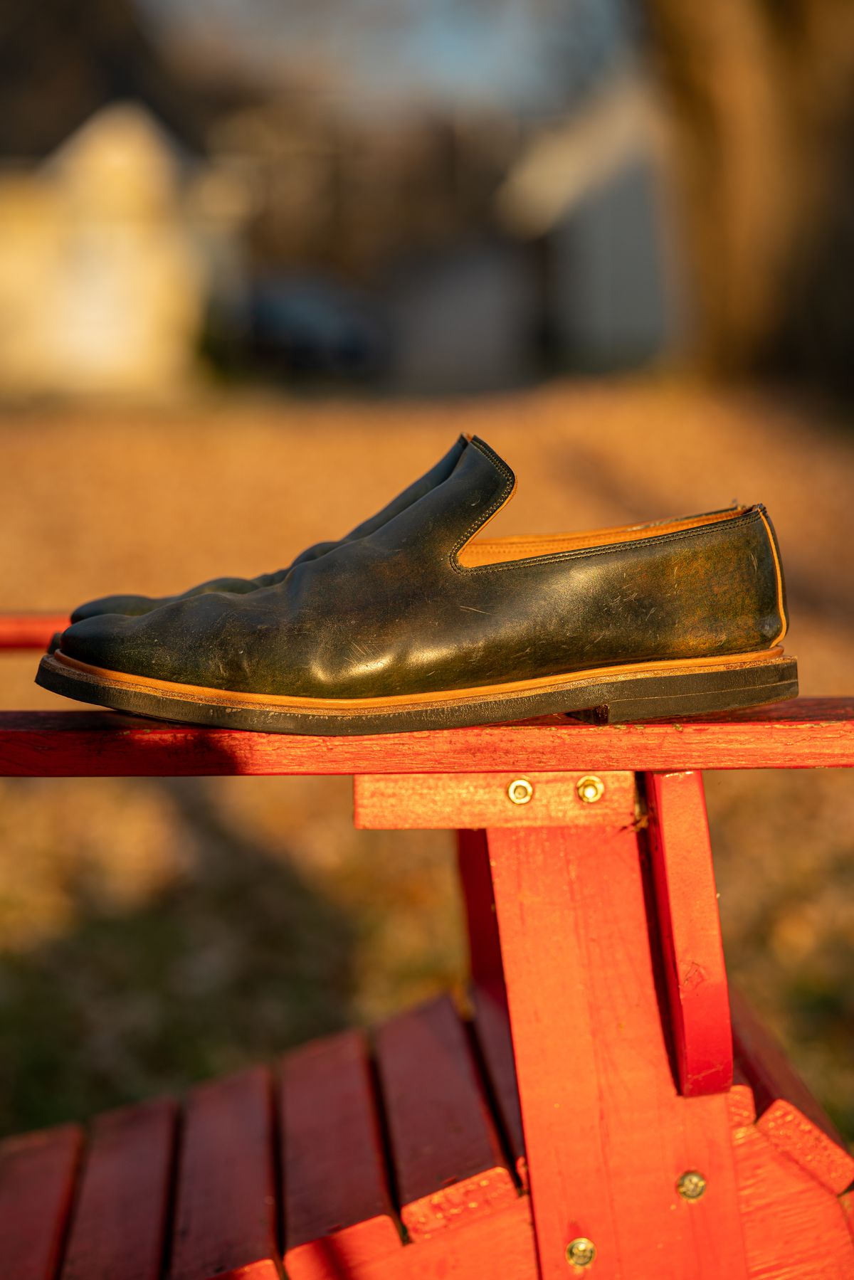 Photo by amvoith on November 4, 2022 of the Viberg Slipper in Horween Black Scuffed Shell Cordovan.