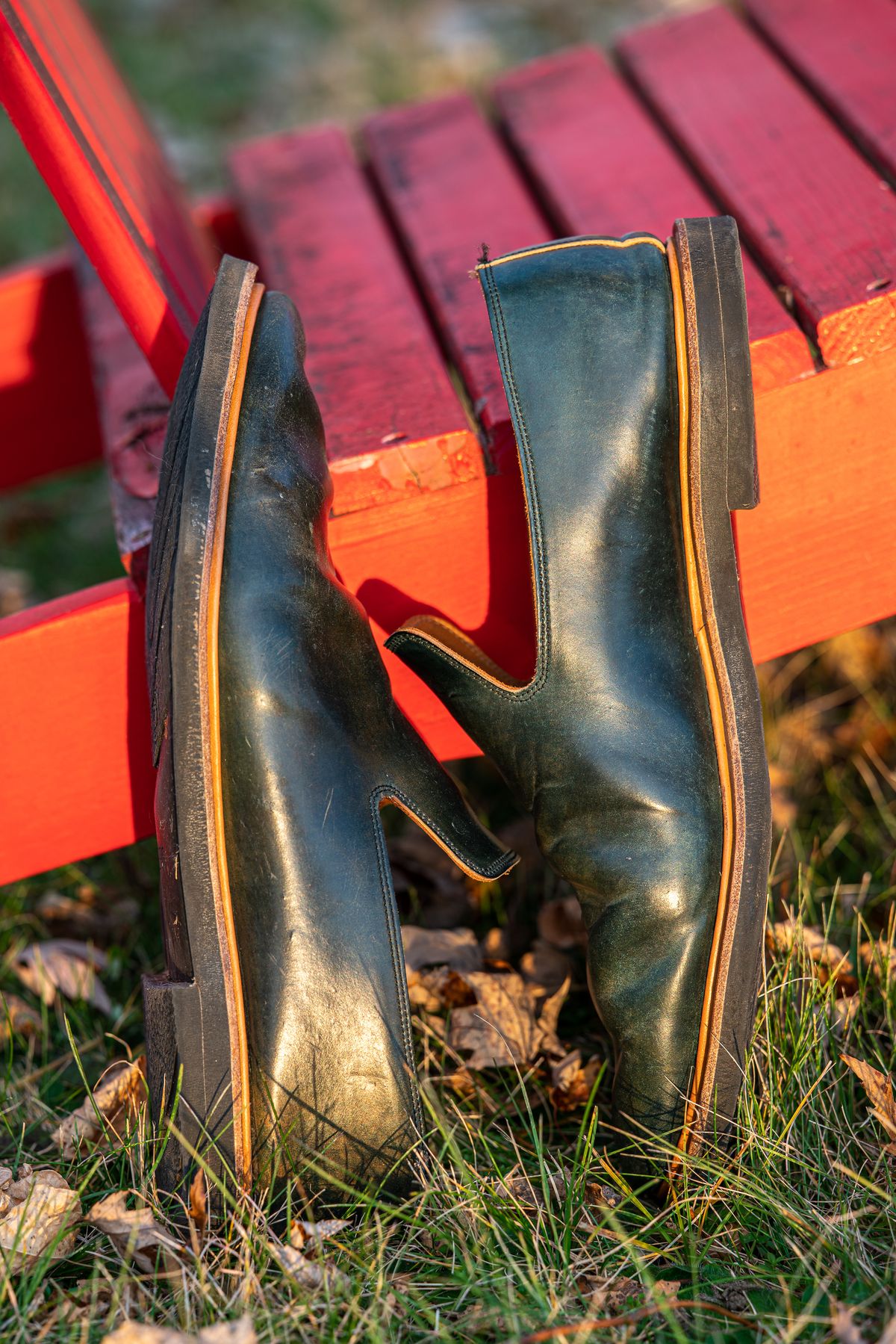 Photo by amvoith on November 4, 2022 of the Viberg Slipper in Horween Black Scuffed Shell Cordovan.