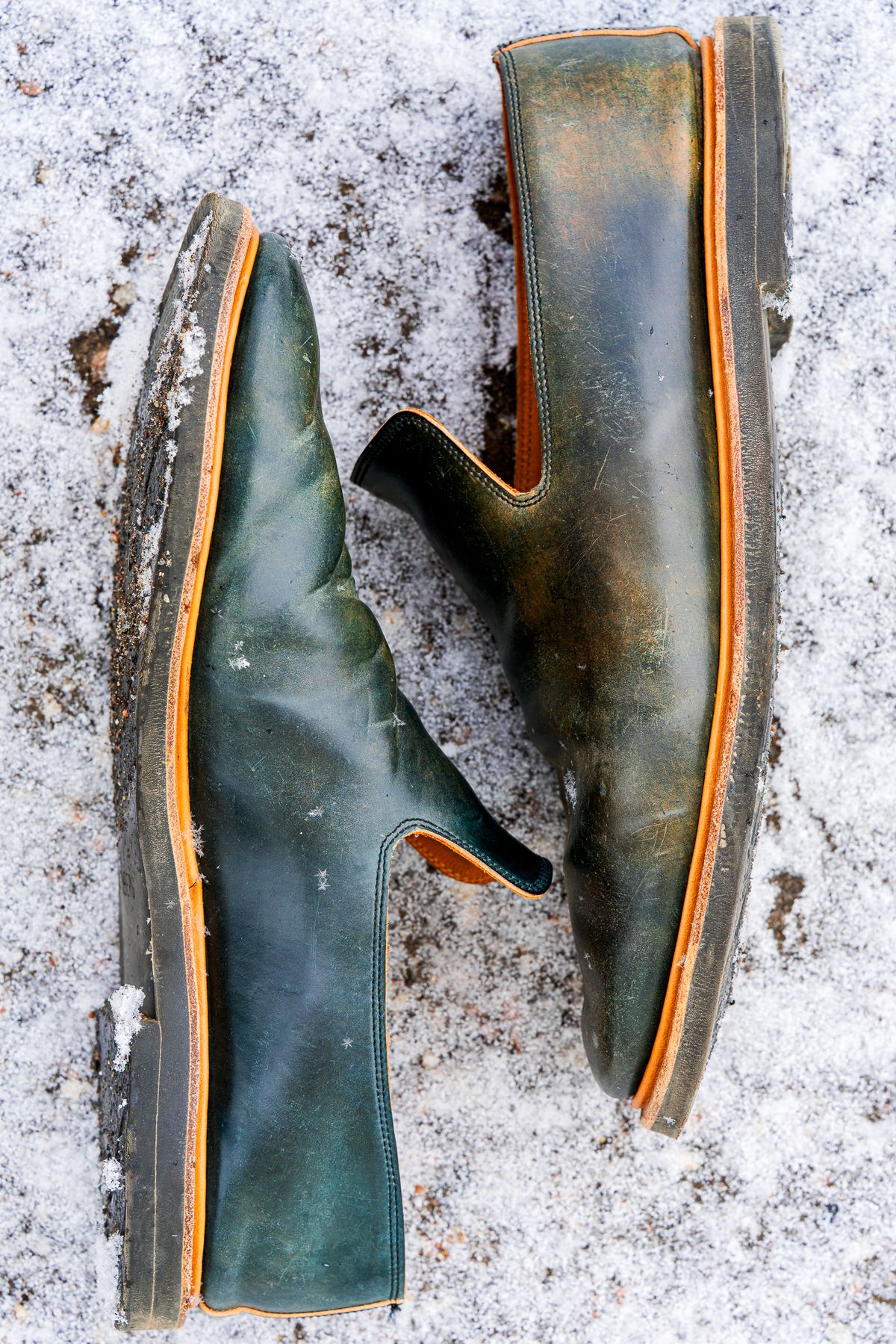 Photo by amvoith on December 4, 2022 of the Viberg Slipper in Horween Black Scuffed Shell Cordovan.