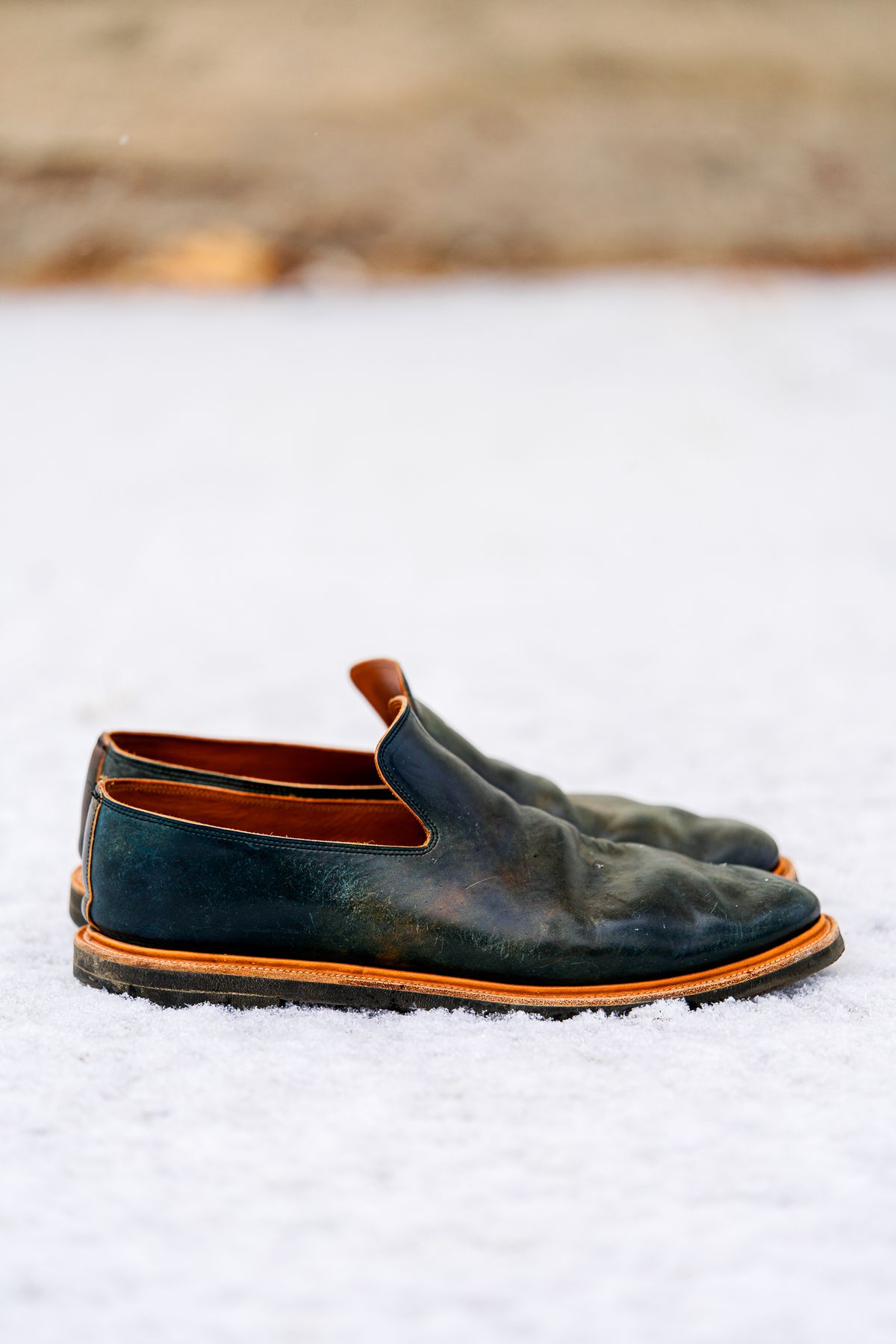 Photo by amvoith on December 4, 2022 of the Viberg Slipper in Horween Black Scuffed Shell Cordovan.