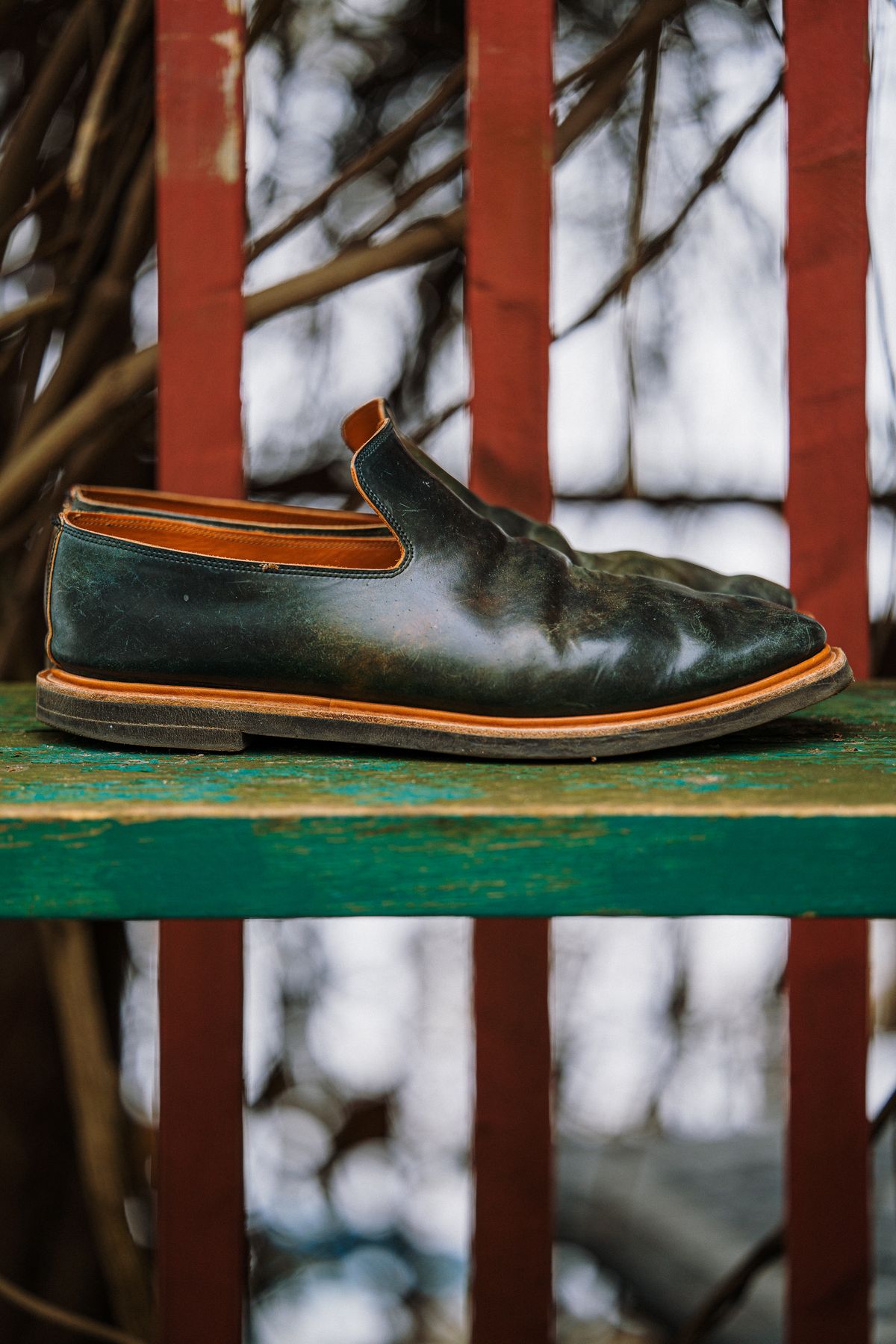 Photo by amvoith on January 1, 2023 of the Viberg Slipper in Horween Black Scuffed Shell Cordovan.