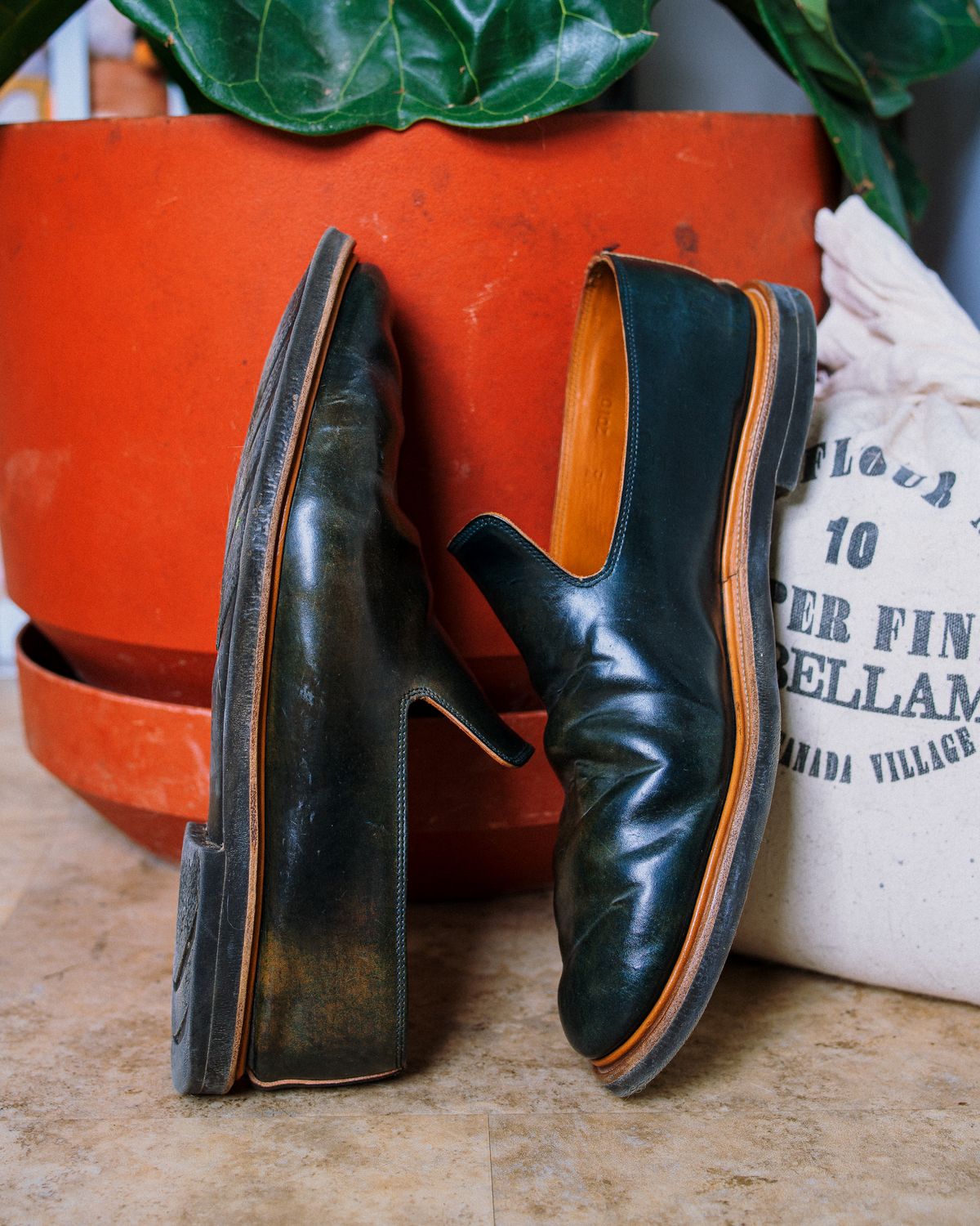 Photo by amvoith on February 4, 2023 of the Viberg Slipper in Horween Black Scuffed Shell Cordovan.