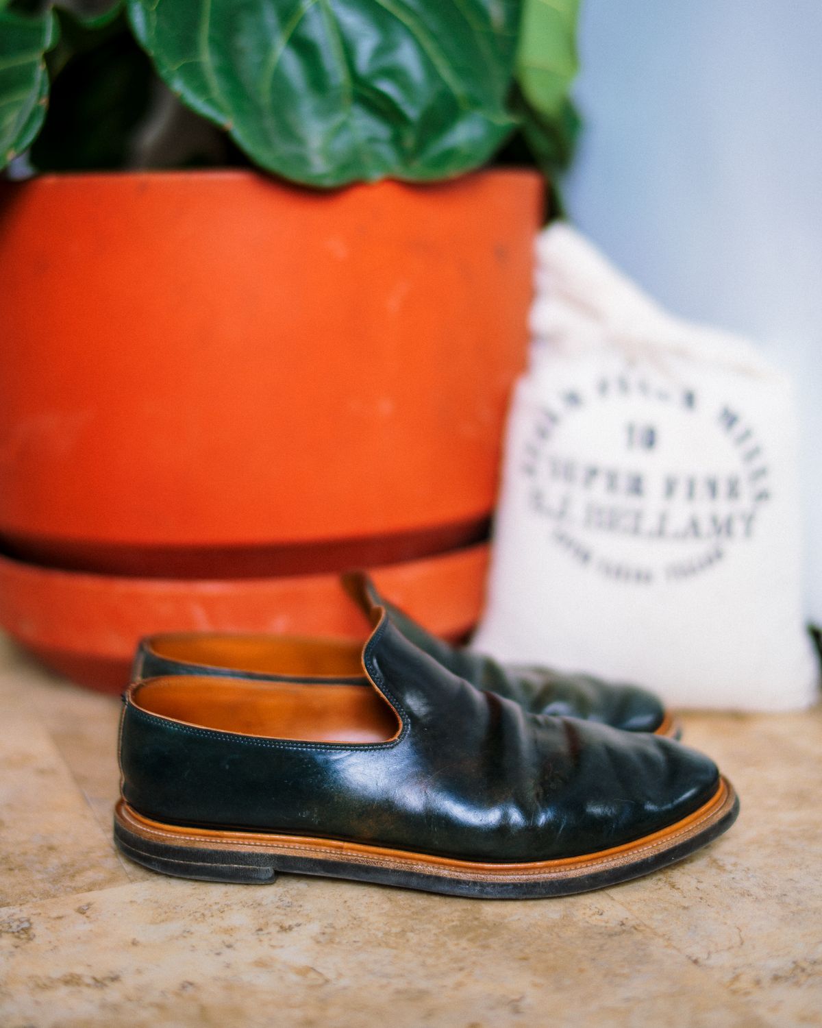 Photo by amvoith on February 4, 2023 of the Viberg Slipper in Horween Black Scuffed Shell Cordovan.