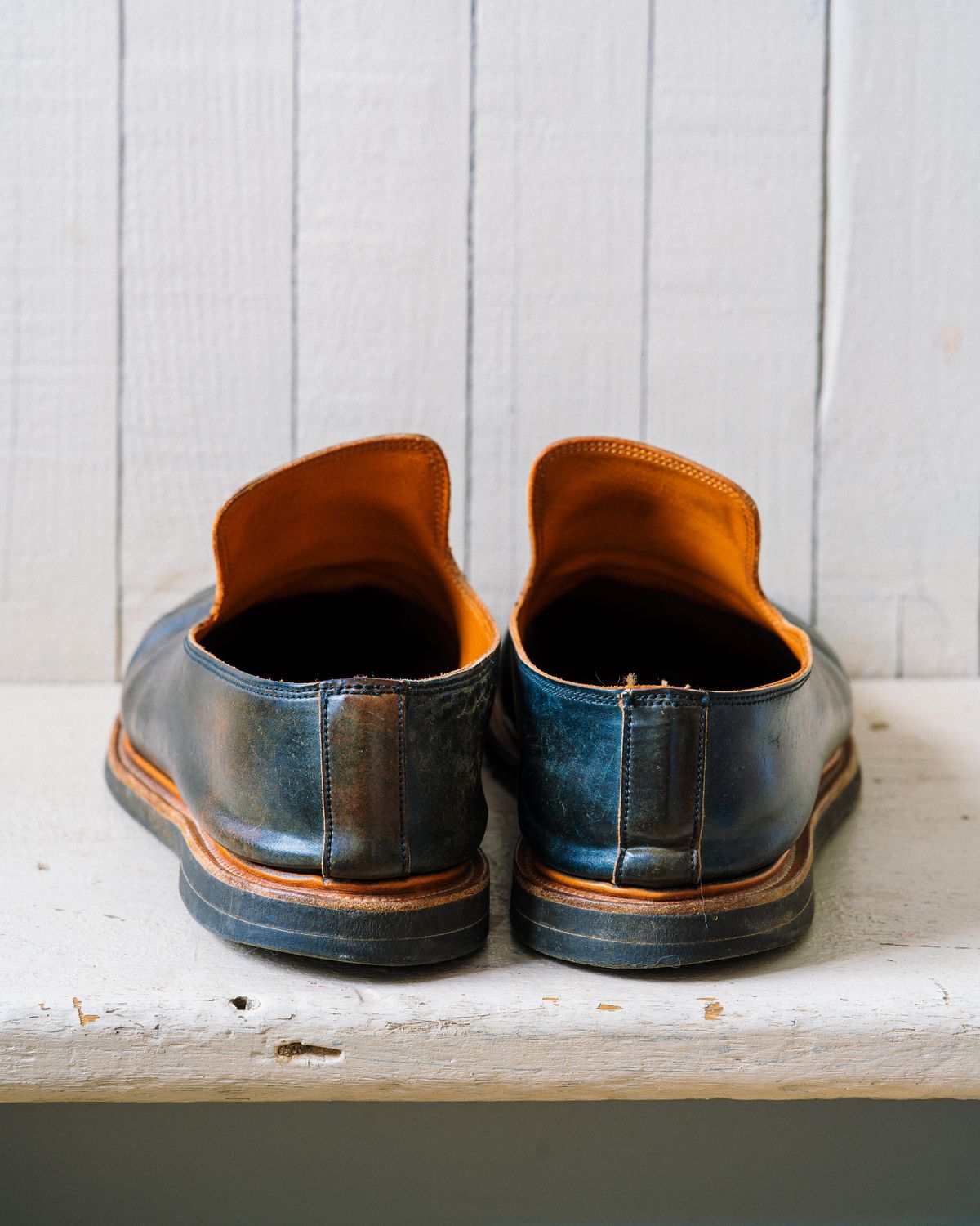 Photo by amvoith on April 1, 2023 of the Viberg Slipper in Horween Black Scuffed Shell Cordovan.