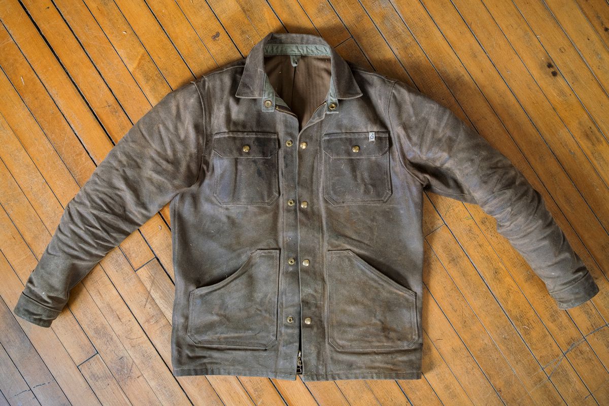 Photo by amvoith on January 7, 2026 of the Ship John Wills Jacket V2 in 24oz Waxed Cotton Twill & 9oz Cotton Herringbone Liner.