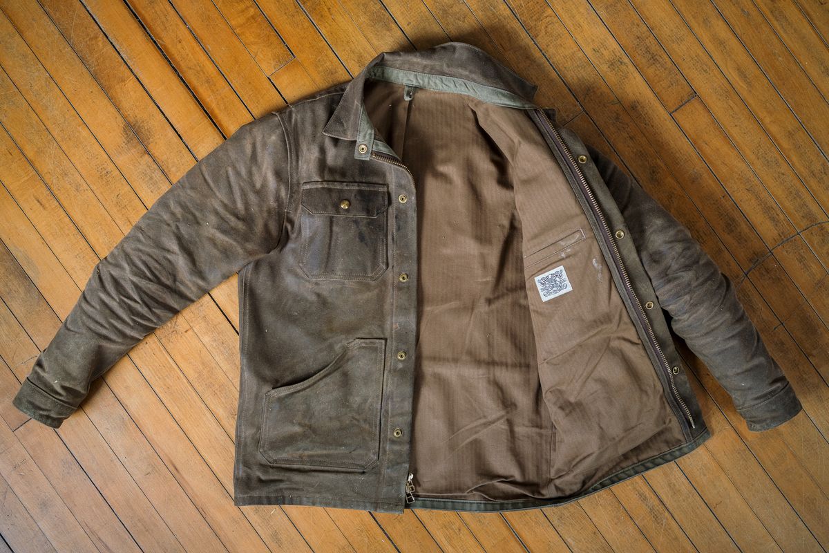 Photo by amvoith on January 7, 2026 of the Ship John Wills Jacket V2 in 24oz Waxed Cotton Twill & 9oz Cotton Herringbone Liner.