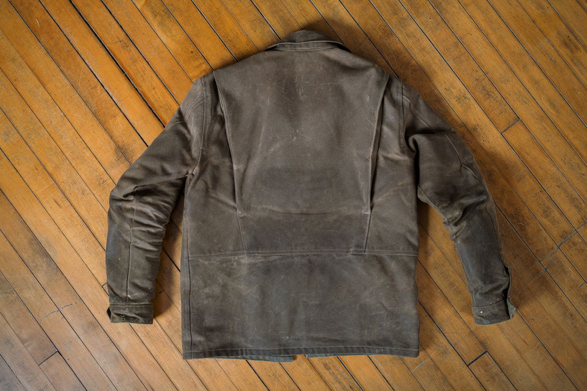 Photo by amvoith on January 7, 2026 of the Ship John Wills Jacket V2 in 24oz Waxed Cotton Twill & 9oz Cotton Herringbone Liner.