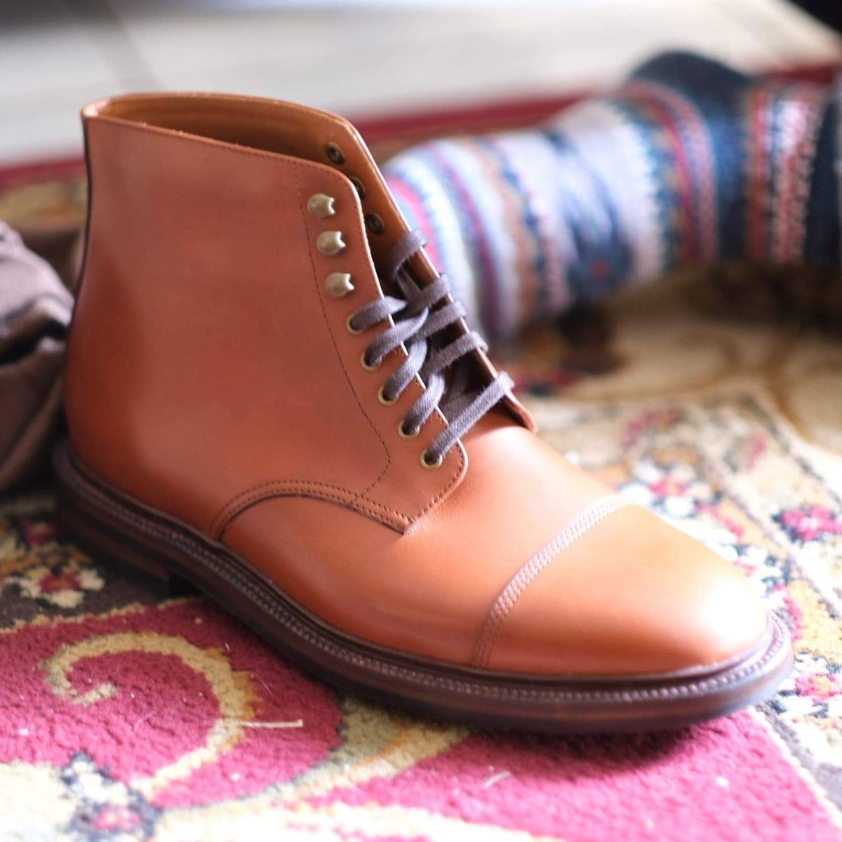 Photo by Blmader on September 10, 2021 of the Grant Stone Cap Toe Boot in D'Annonay British Tan Calf.