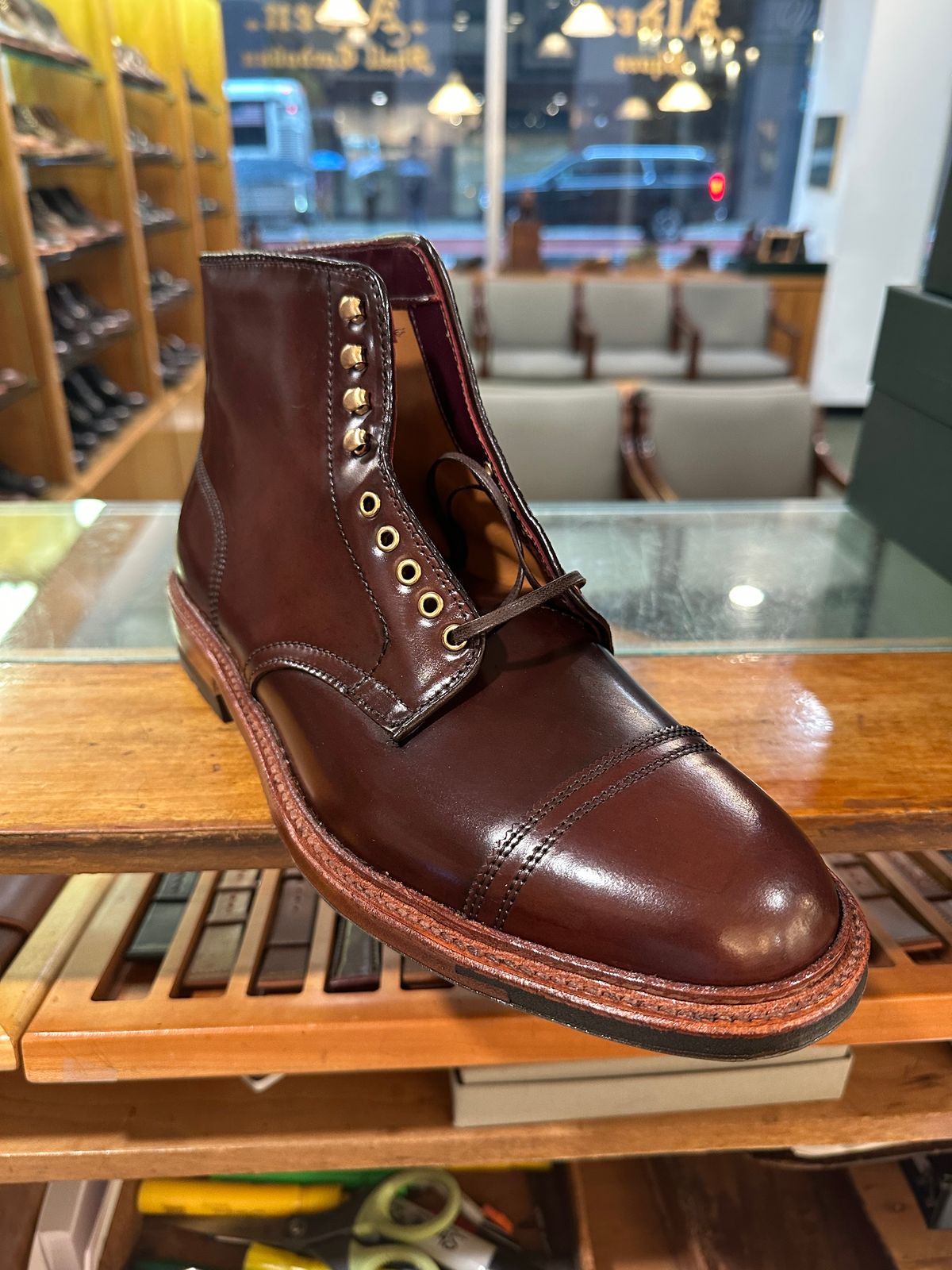 Photo by ACepero on July 31, 2025 of the Alden Cap Toe Boot in Horween Color 4 Shell Cordovan.